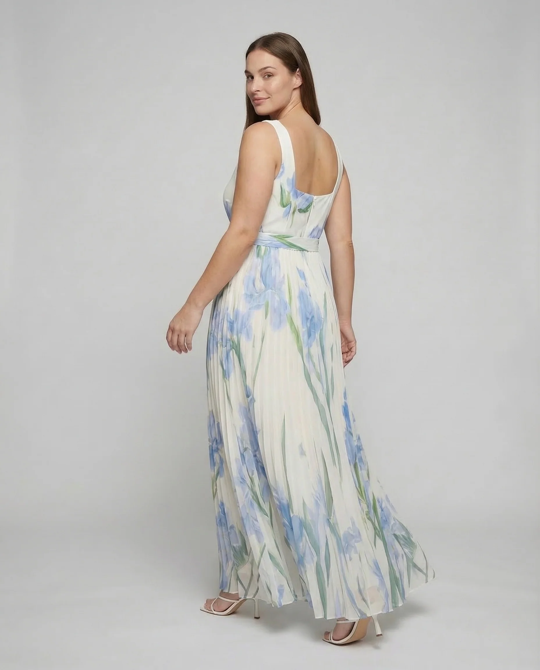 Damen Abendkleid Eckiger Ausschnitt Faltenrock - Image 4