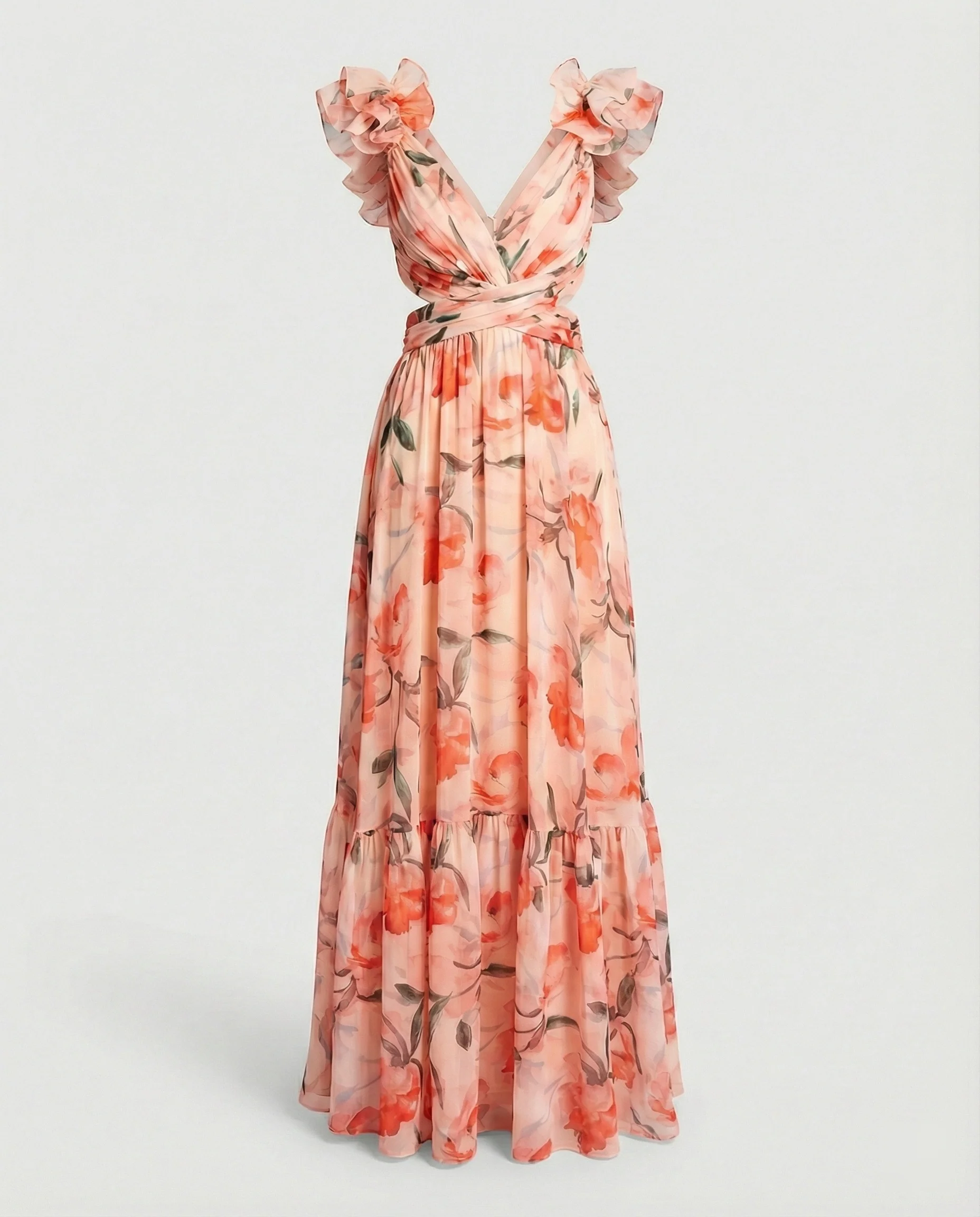 Damen Maxikleid Chiffon V-Ausschnitt - Image 2