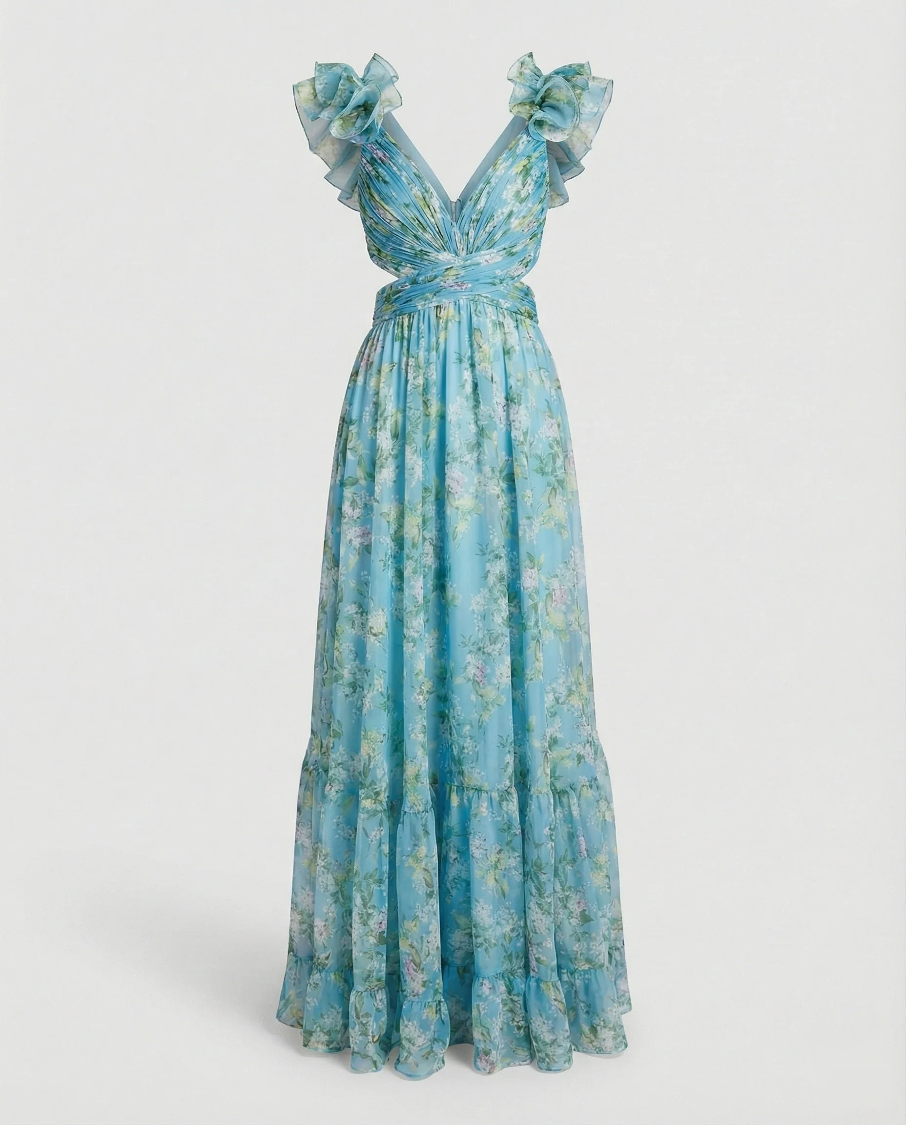 Damen Maxikleid Chiffon V-Ausschnitt - Image 5