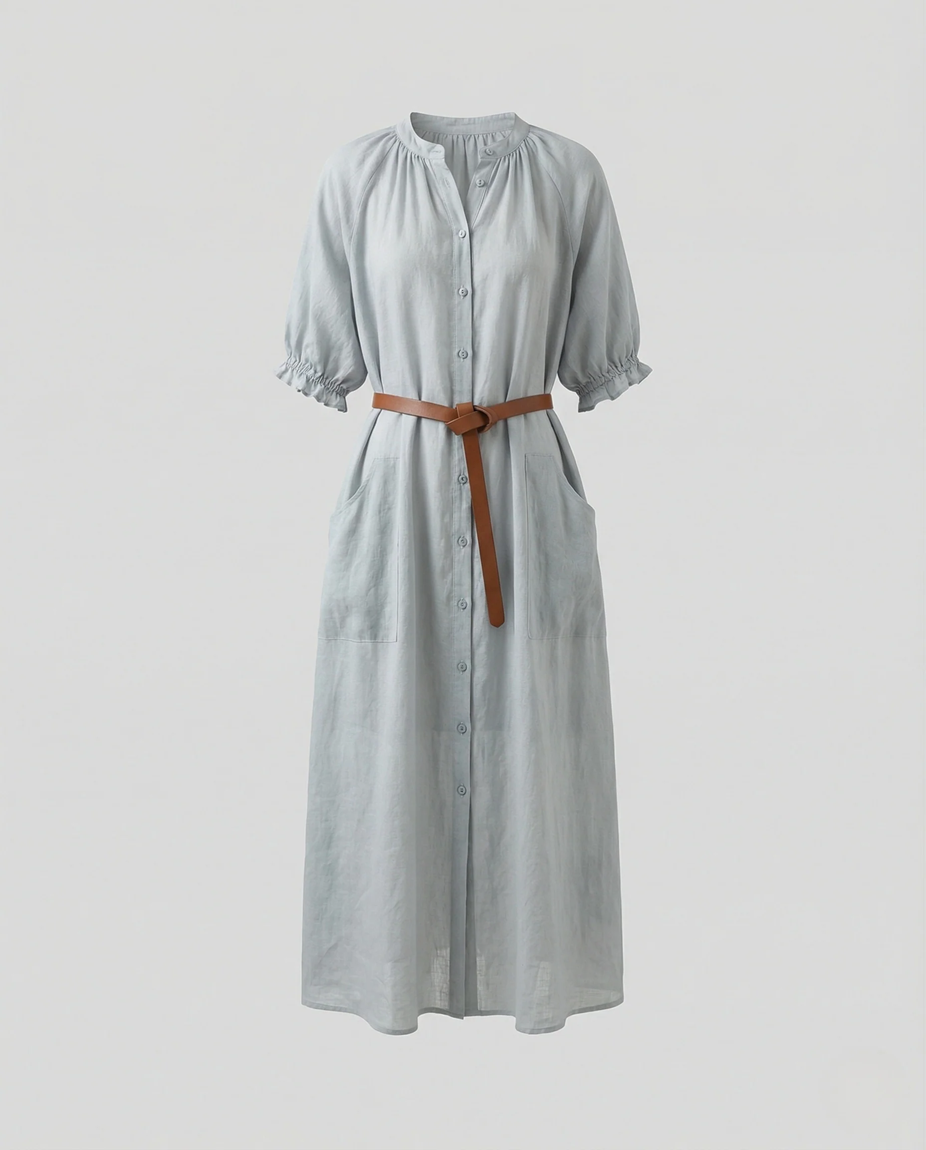 Damen Maxi Hemdkleid mit Bindegürtel - Image 5
