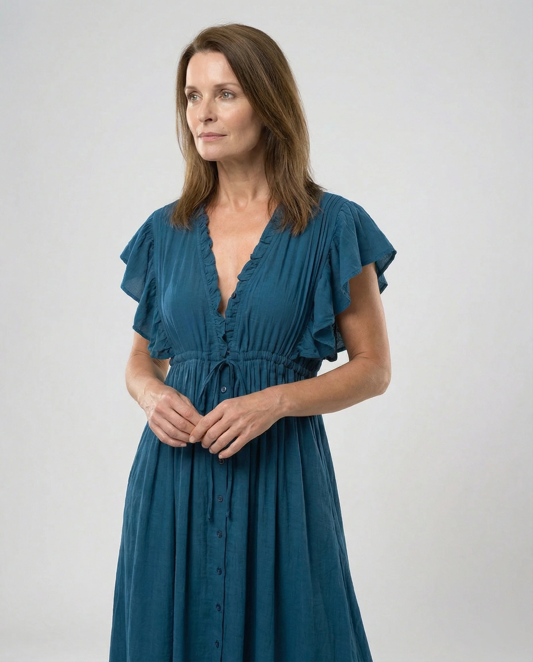 Maxikleid Mit Knopfleiste Und Flügelärmeln Damen - Image 11