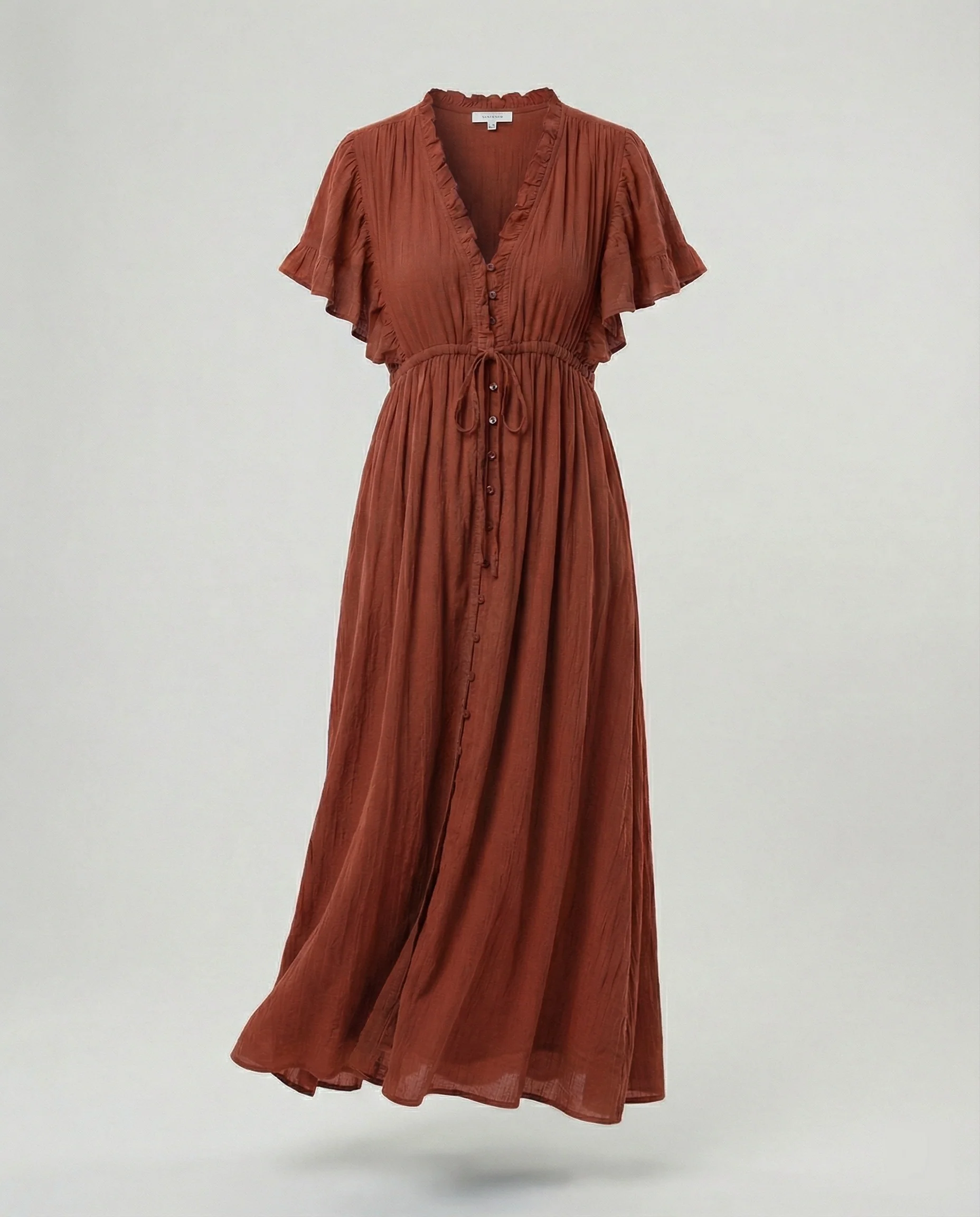 Maxikleid Mit Knopfleiste Und Flügelärmeln Damen - Image 2