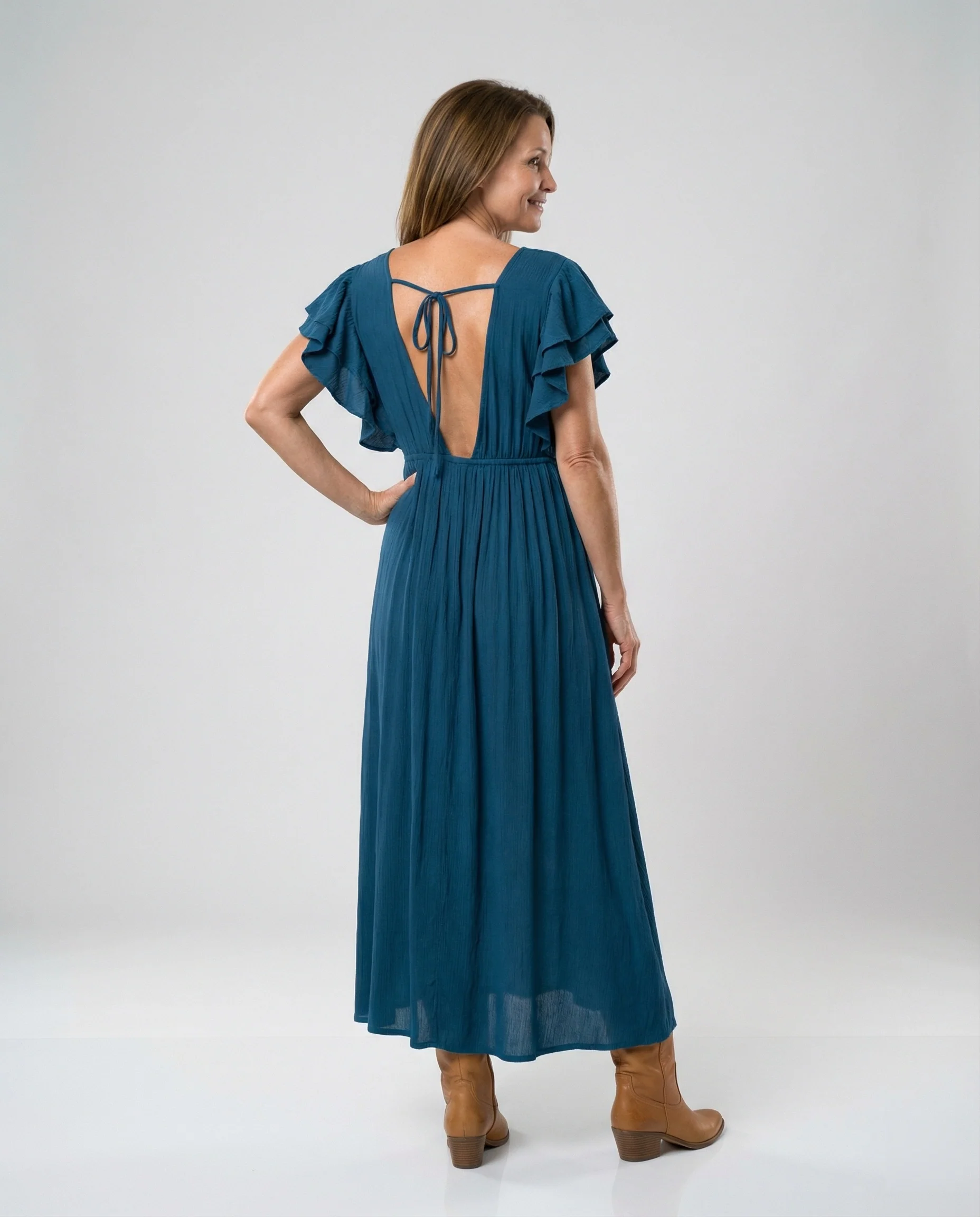 Maxikleid Mit Knopfleiste Und Flügelärmeln Damen - Image 8