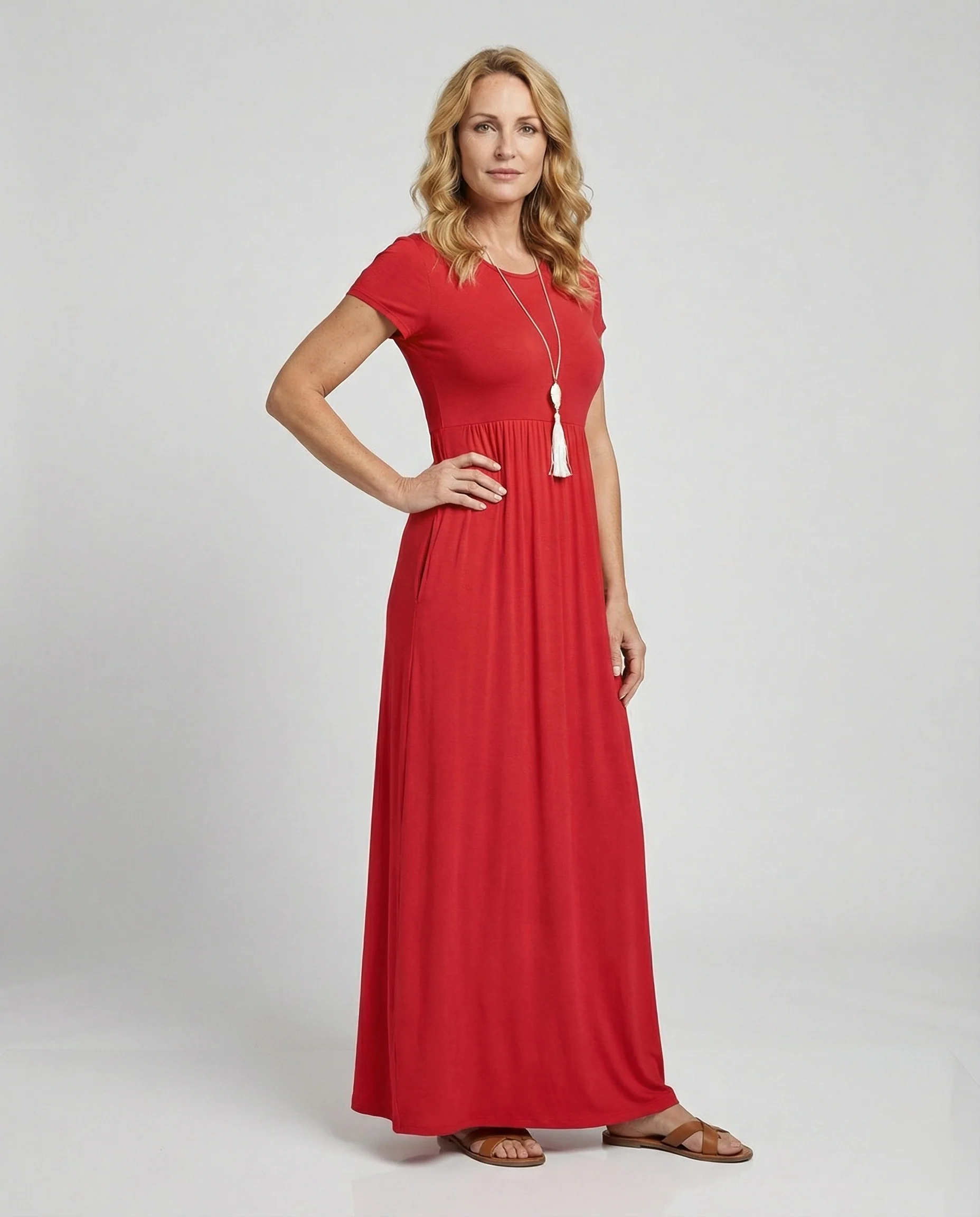 Damen Maxikleid Sommer mit Taschen