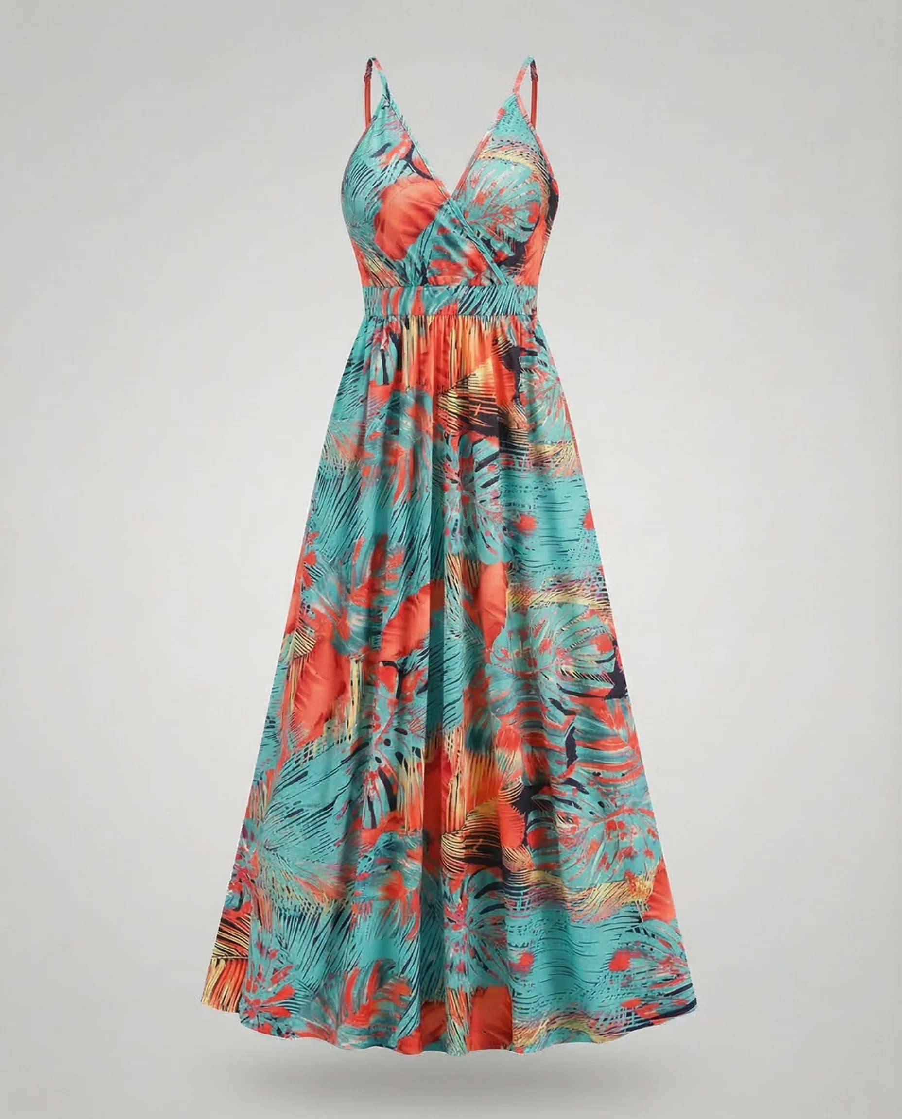 Damen Maxikleid Spaghettiträger Wickeloberteil Empire - Image 9