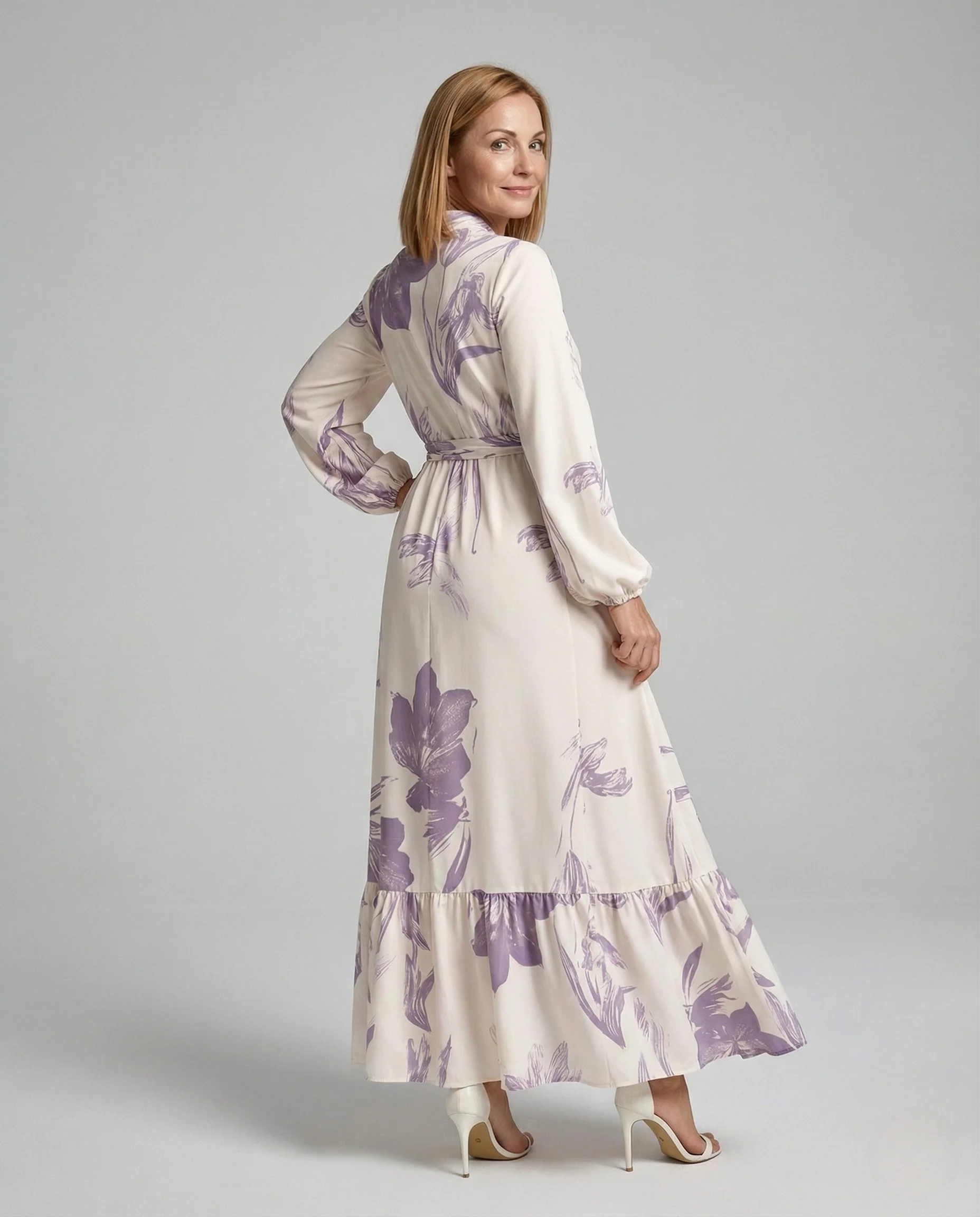 Damen Maxikleid mit Stehkragen und Ballonärmeln - Image 4