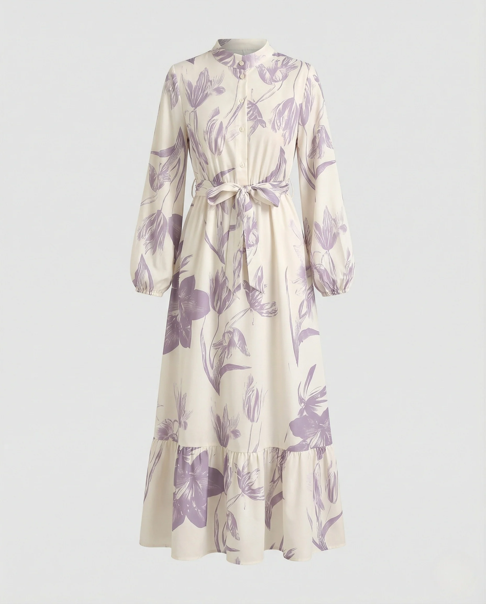 Damen Maxikleid mit Stehkragen und Ballonärmeln - Image 5