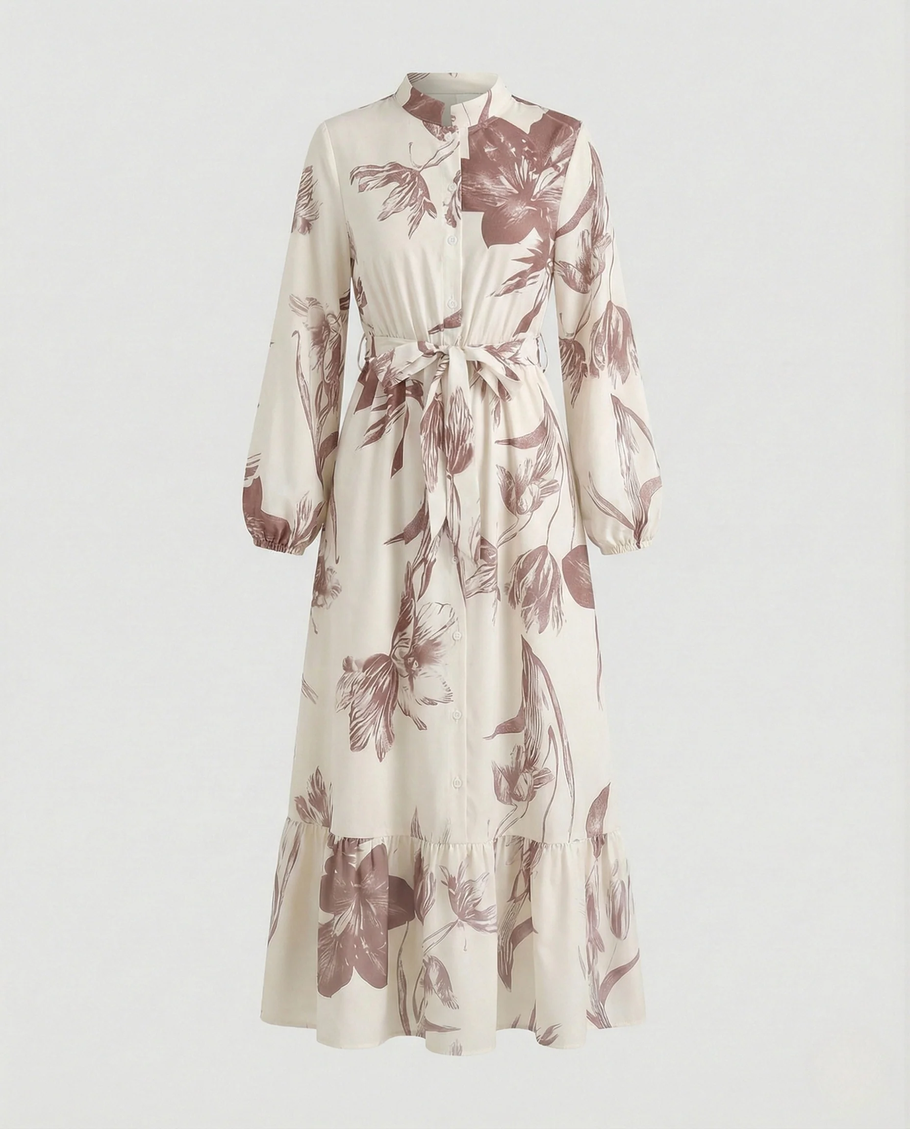Damen Maxikleid mit Stehkragen und Ballonärmeln - Image 6