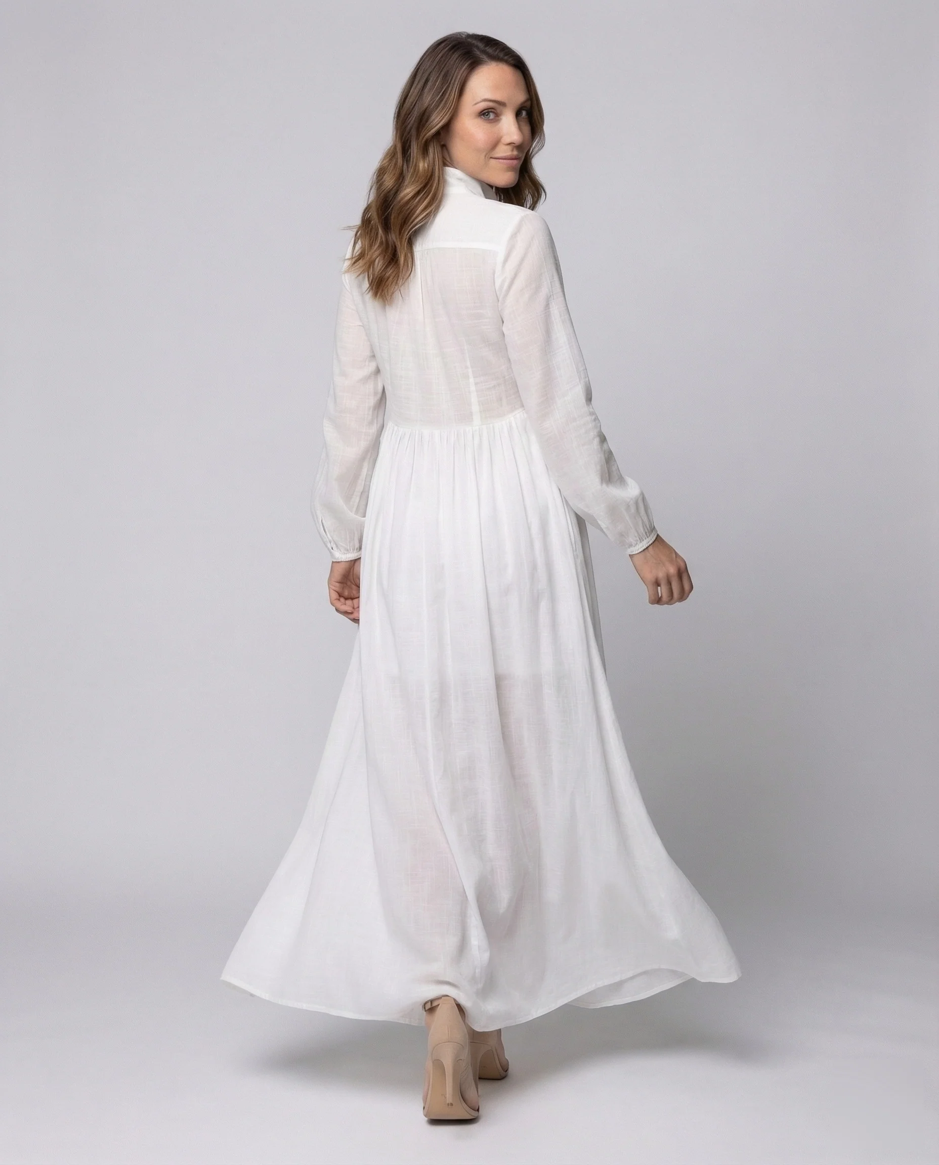Damen Maxikleid Stehkragen Knopfleiste - Image 3