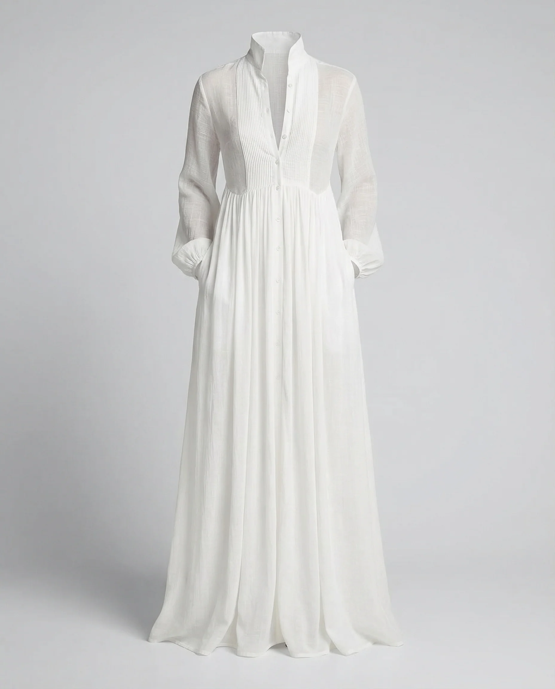 Damen Maxikleid Stehkragen Knopfleiste - Image 4