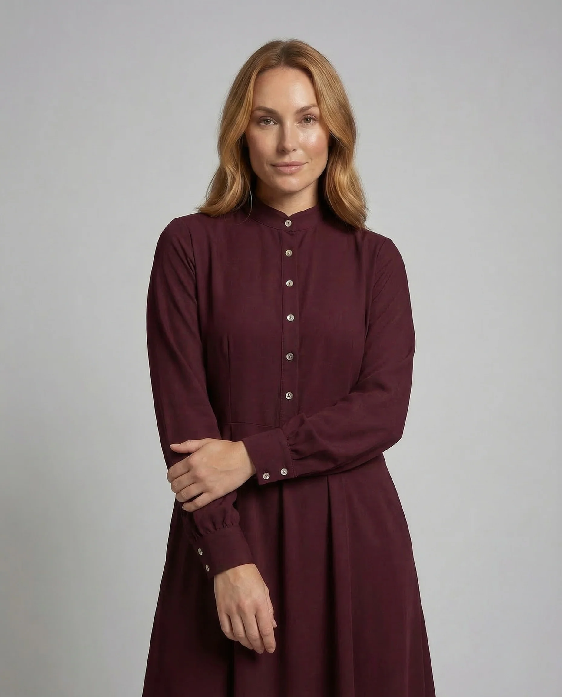 Damen Maxikleid Stehkragen Knopfleiste - Image 2