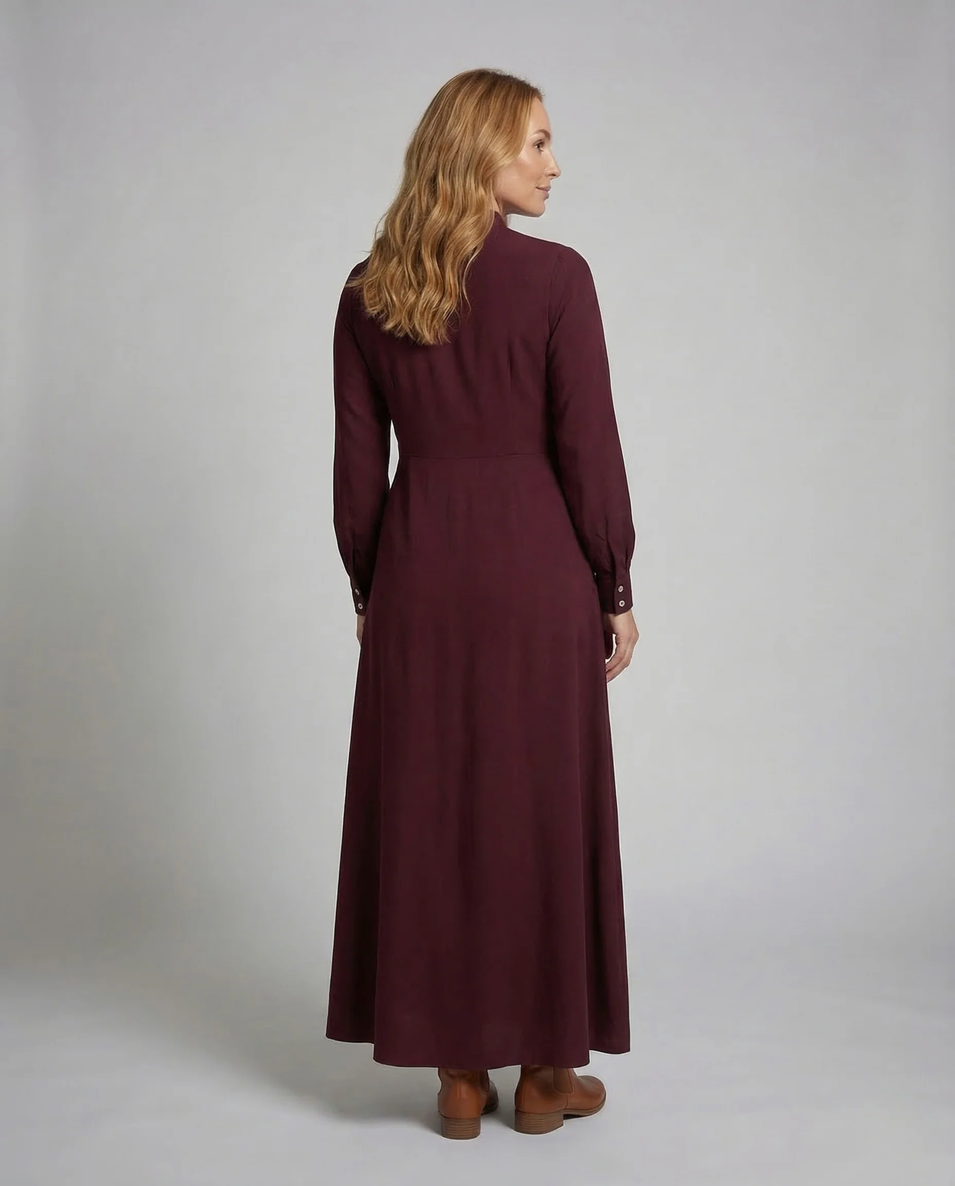 Damen Maxikleid Stehkragen Knopfleiste - Image 4