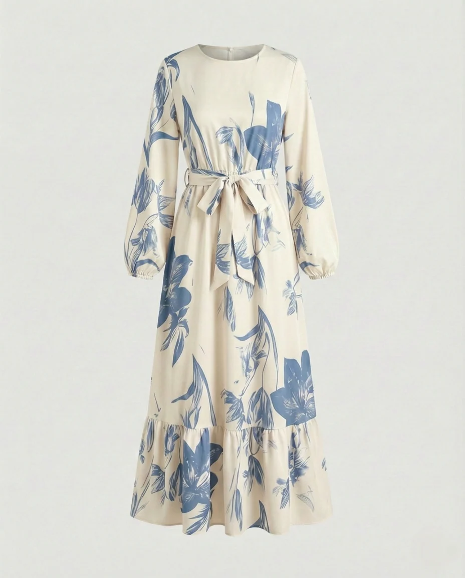 Damen Maxikleid mit Taillengürtel und Stufenrock - Image 7