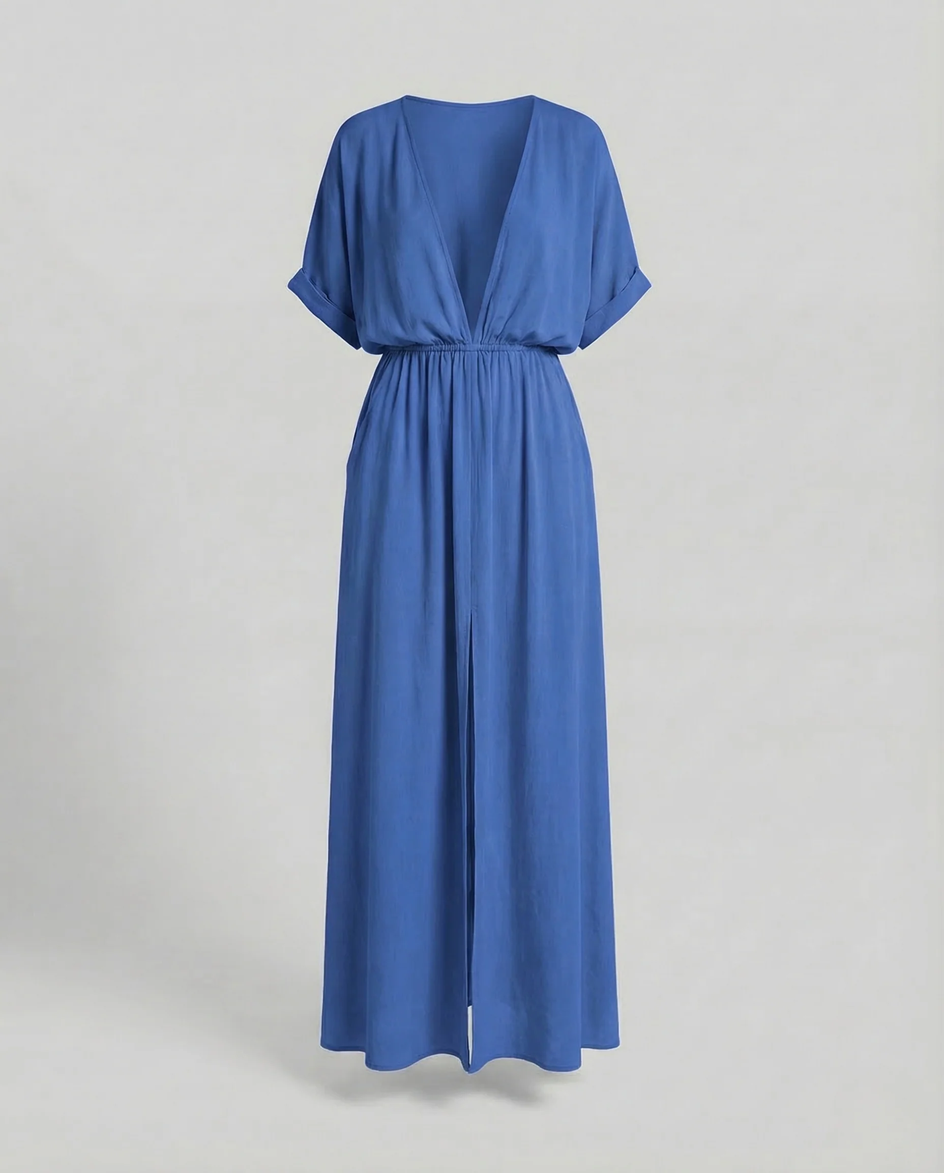 Damen Maxikleid V Ausschnitt Schlitz Elastikbund - Image 6