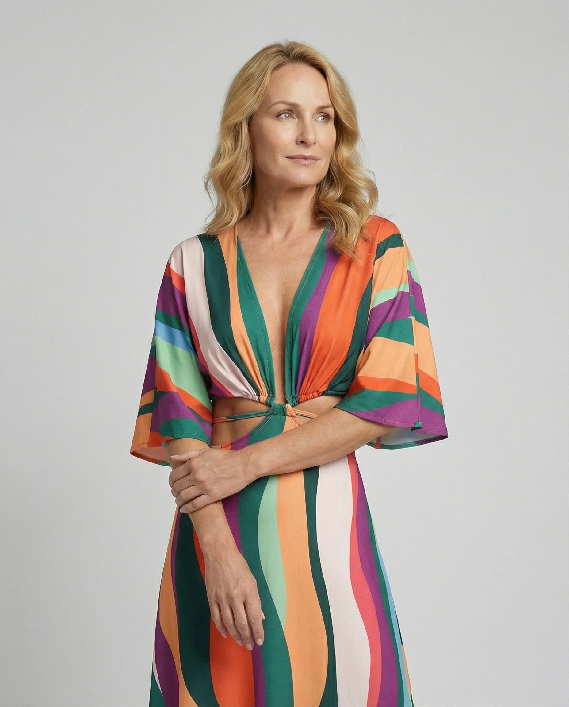 Damen Maxikleid Sommer V-Ausschnitt Kimono - Image 2