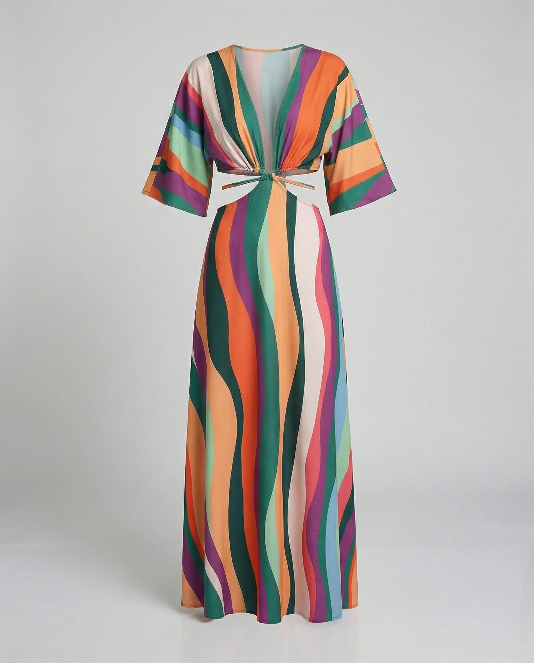 Damen Maxikleid Sommer V-Ausschnitt Kimono - Image 4