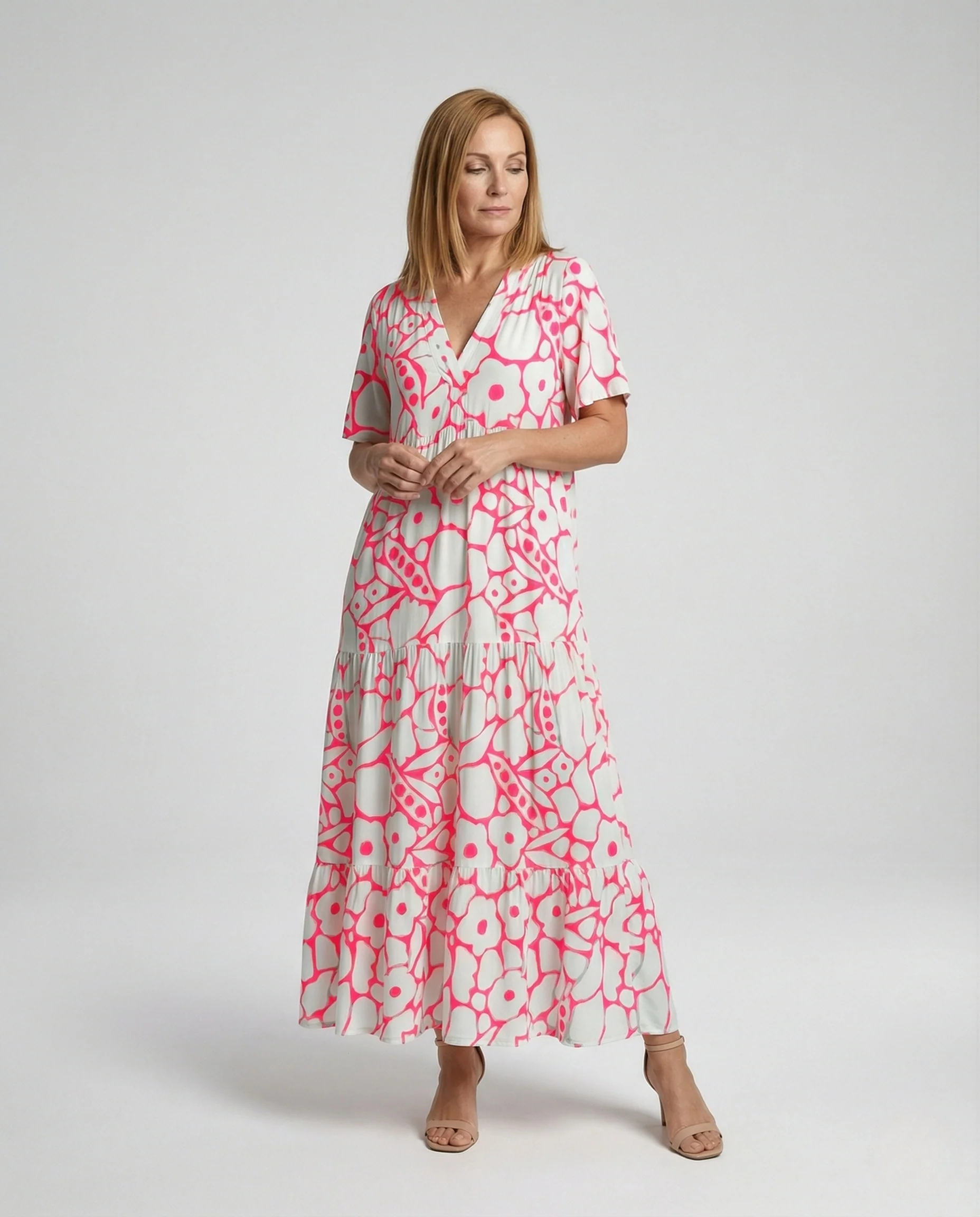 Maxikleid Sommer Damen V-Ausschnitt