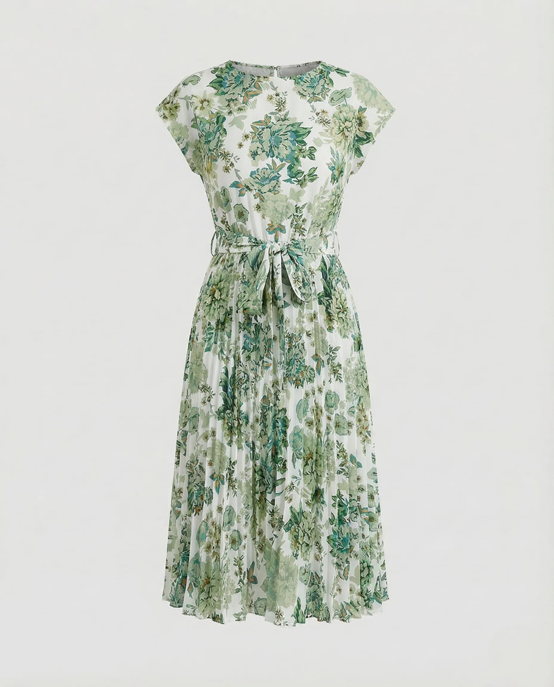 Damen Midikleid Gürtel Plissee - Image 13