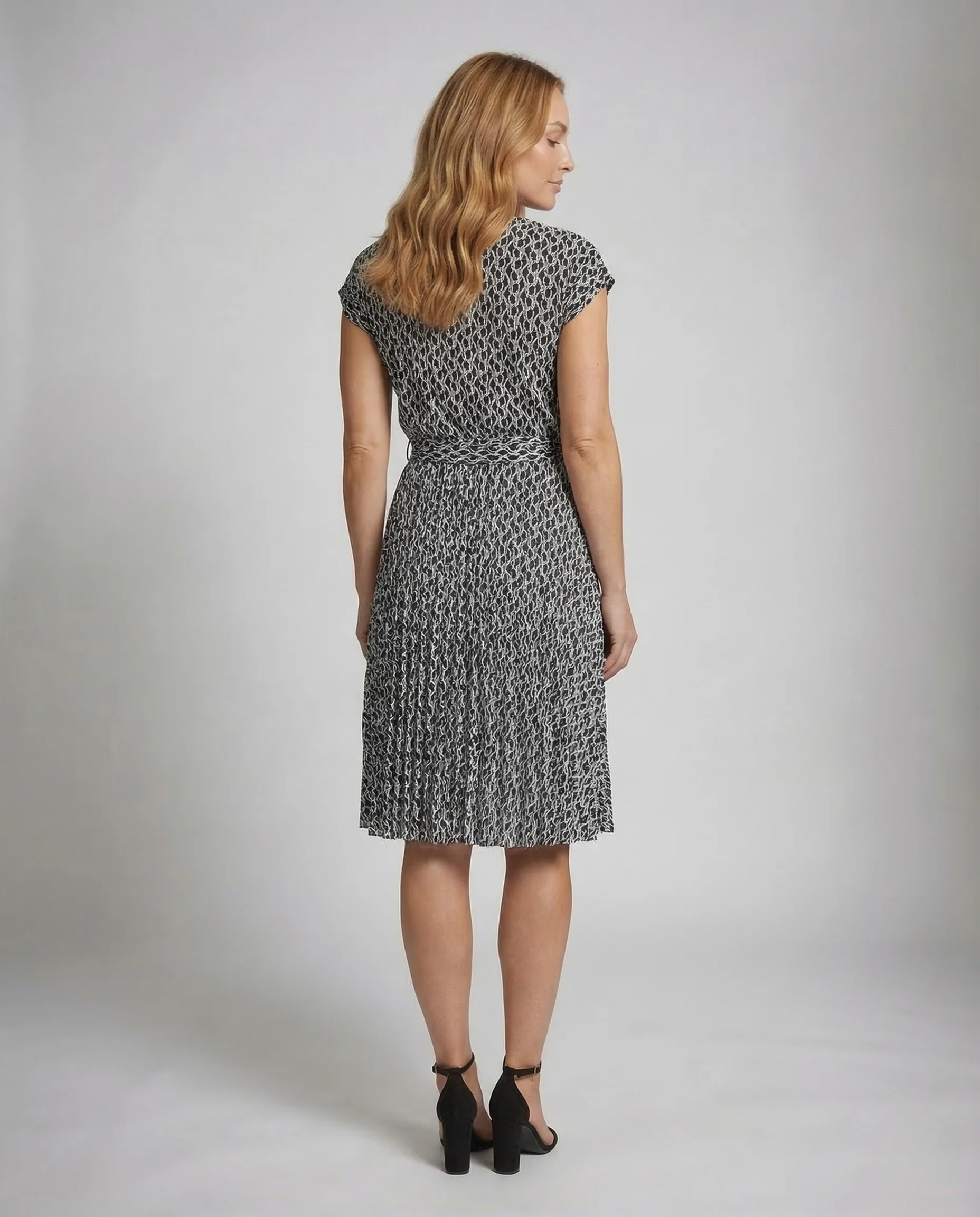 Damen Midikleid Gürtel Plissee - Image 4