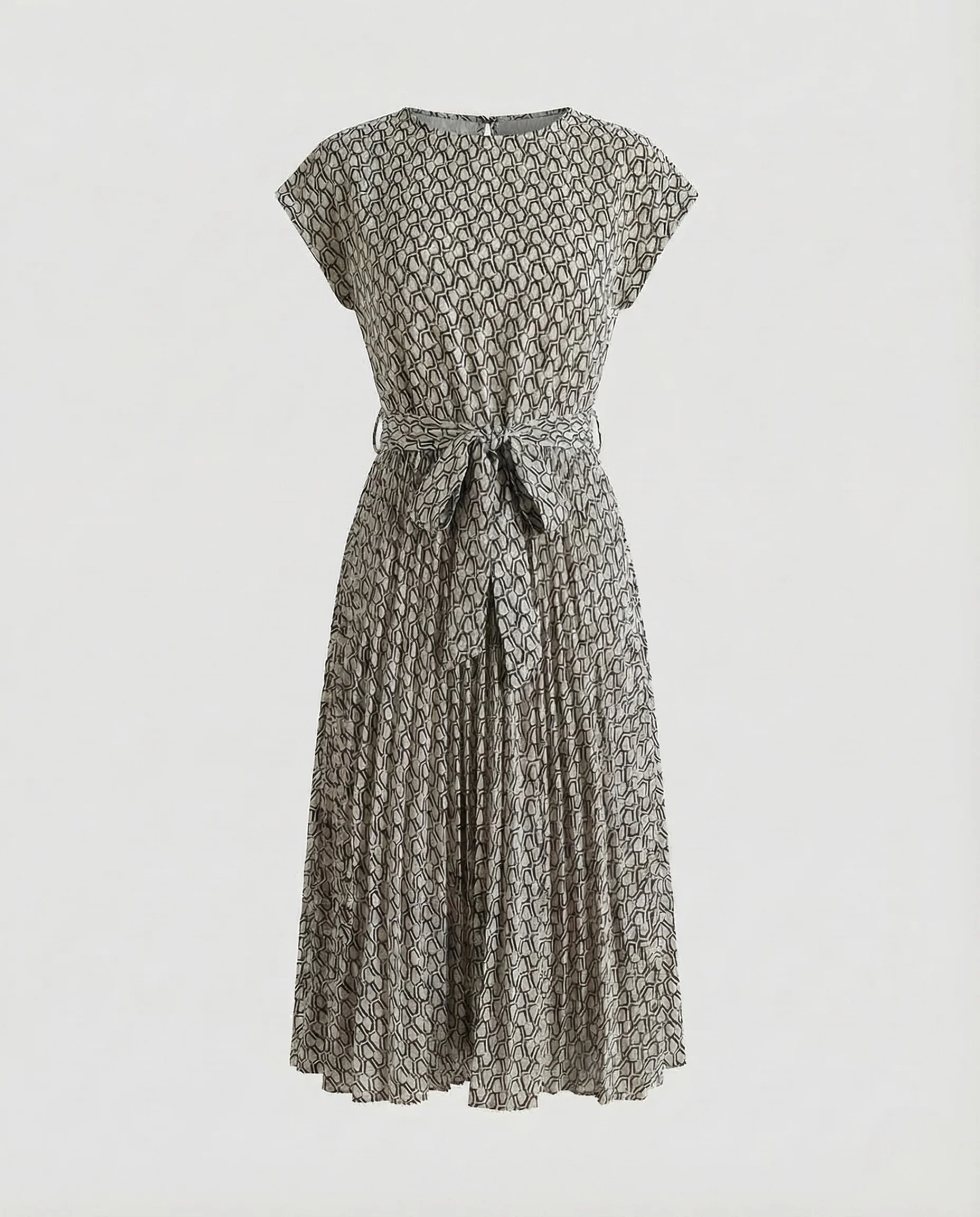 Damen Midikleid Gürtel Plissee - Image 8