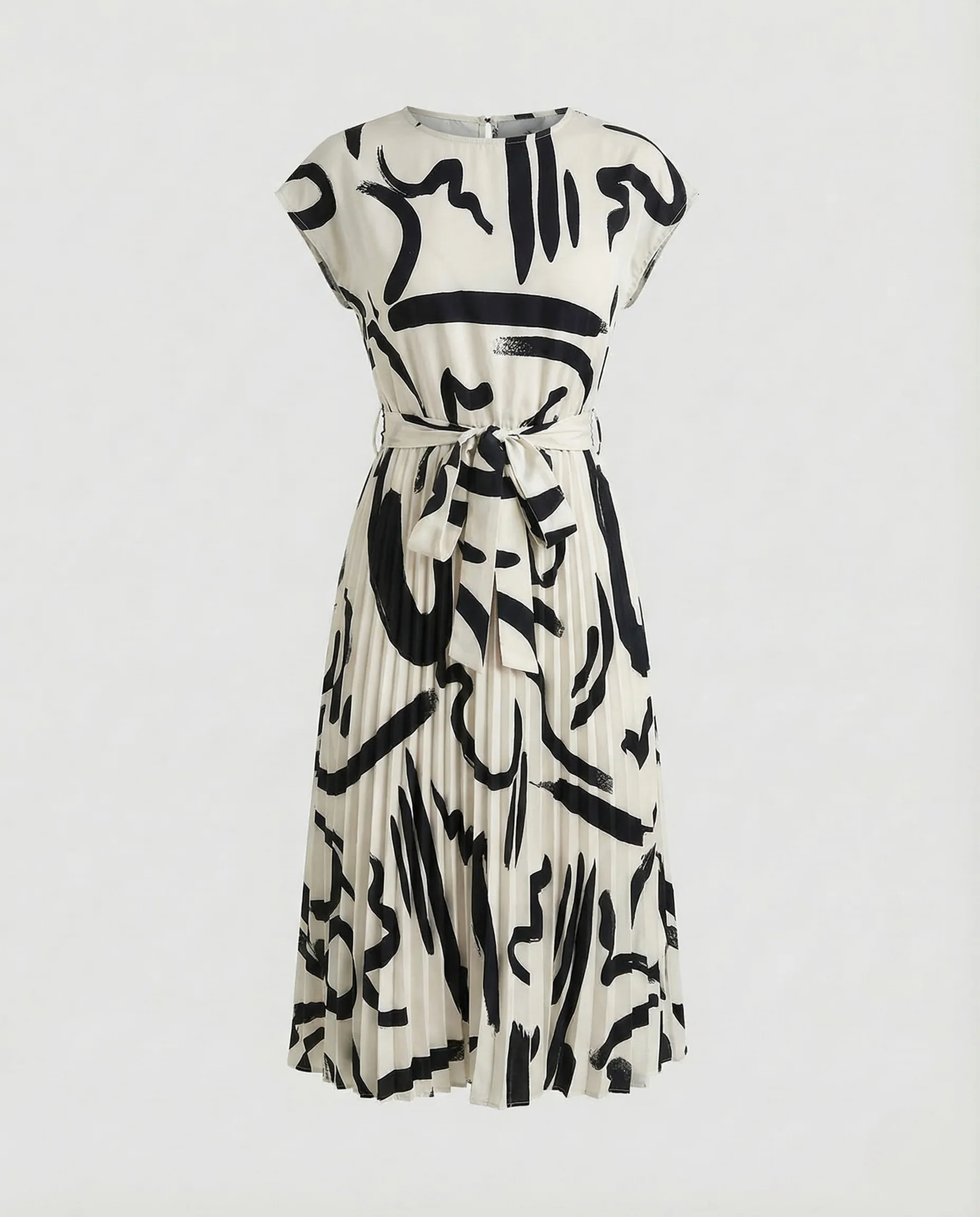 Damen Midikleid Gürtel Plissee - Image 9