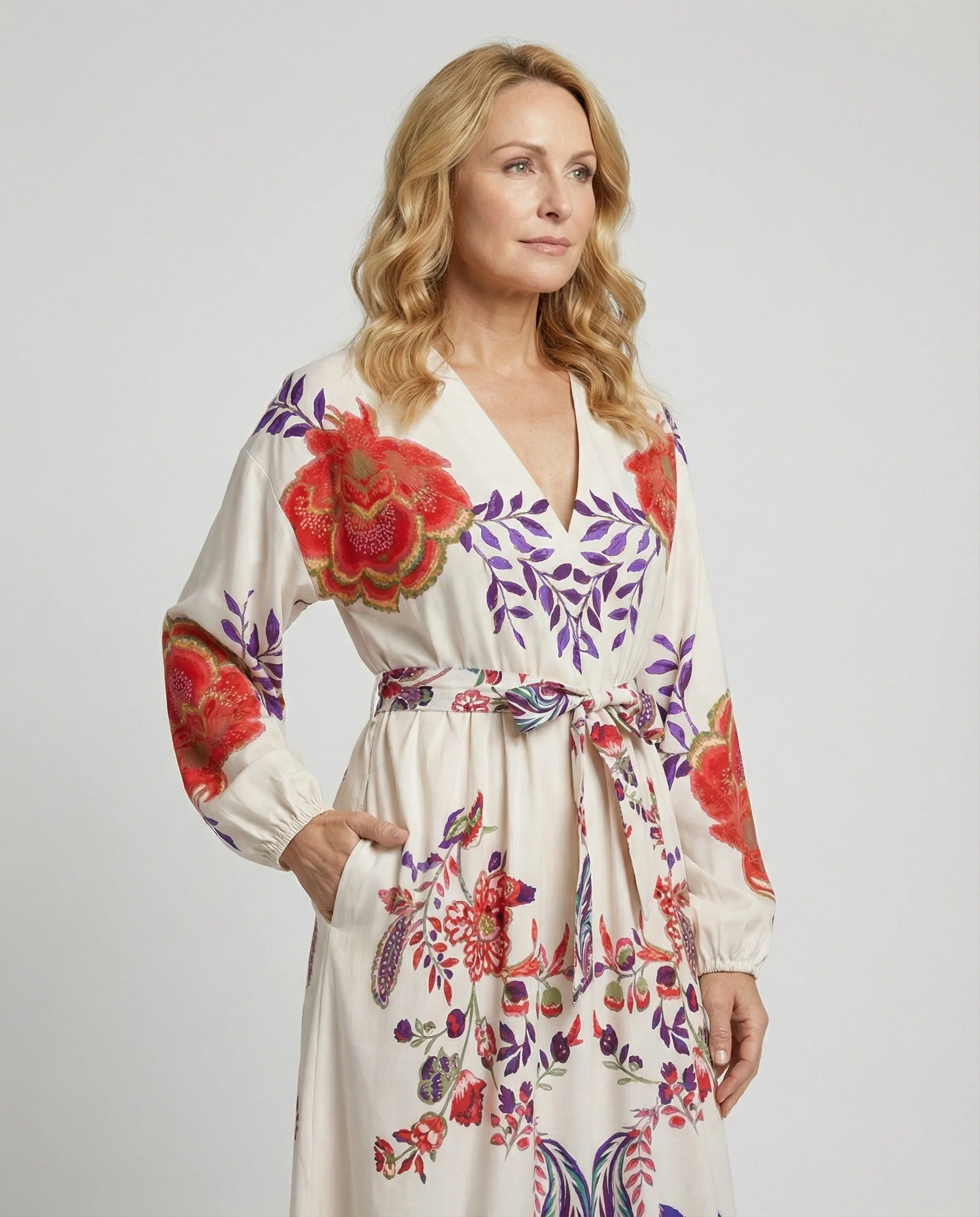 Damen Midikleid mit Gürtel elegant - Image 2