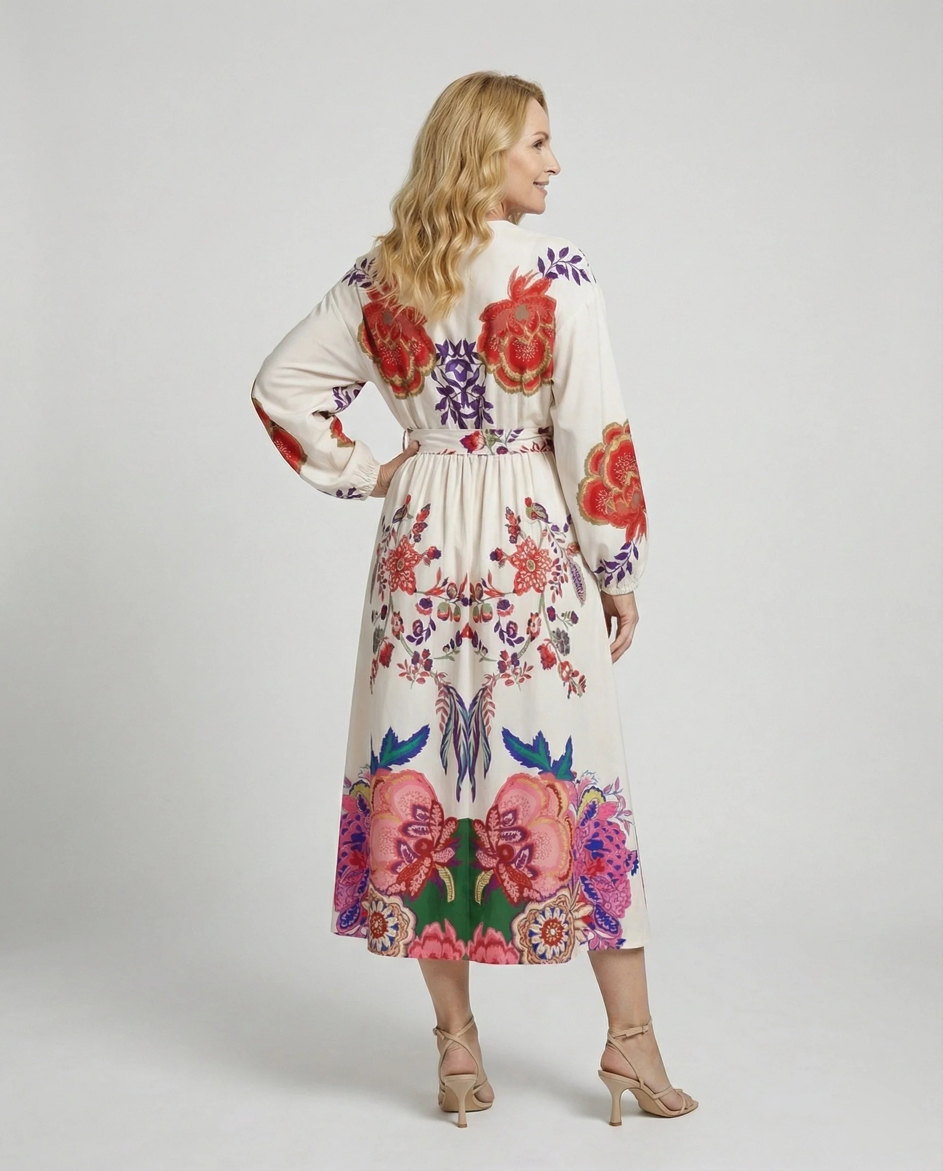 Damen Midikleid mit Gürtel elegant - Image 3