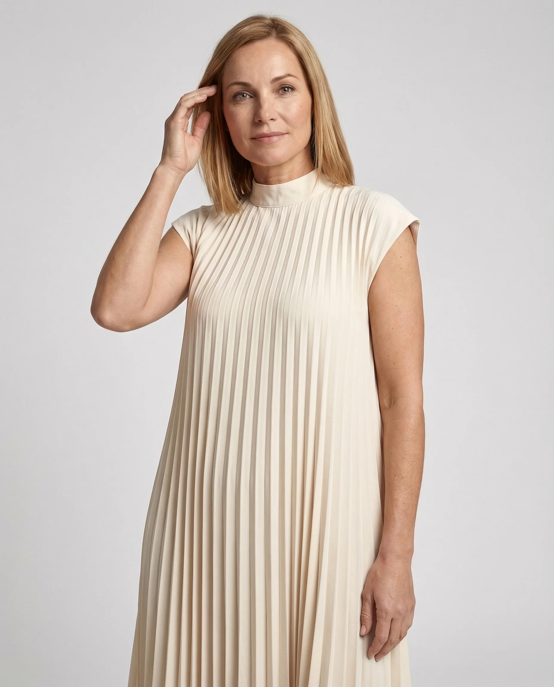 Damen Plissiertes A-Linien Maxikleid mit Taschen - Image 2