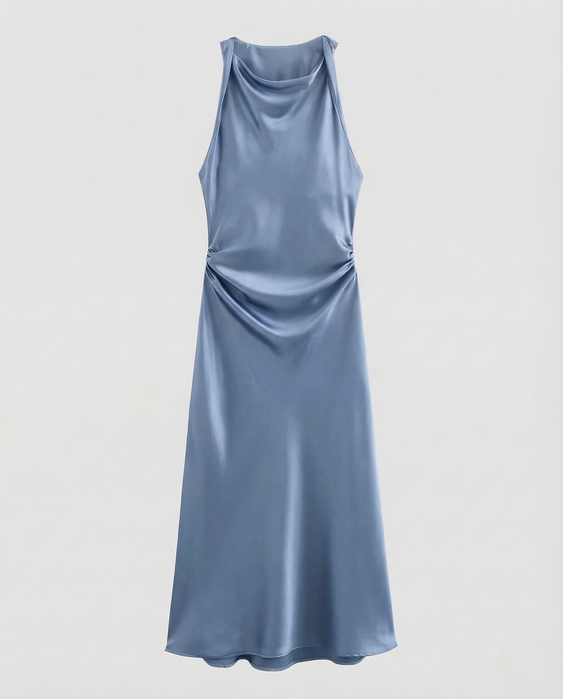 Damen Satin Maxikleid Wasserfall Ausschnitt - Image 6