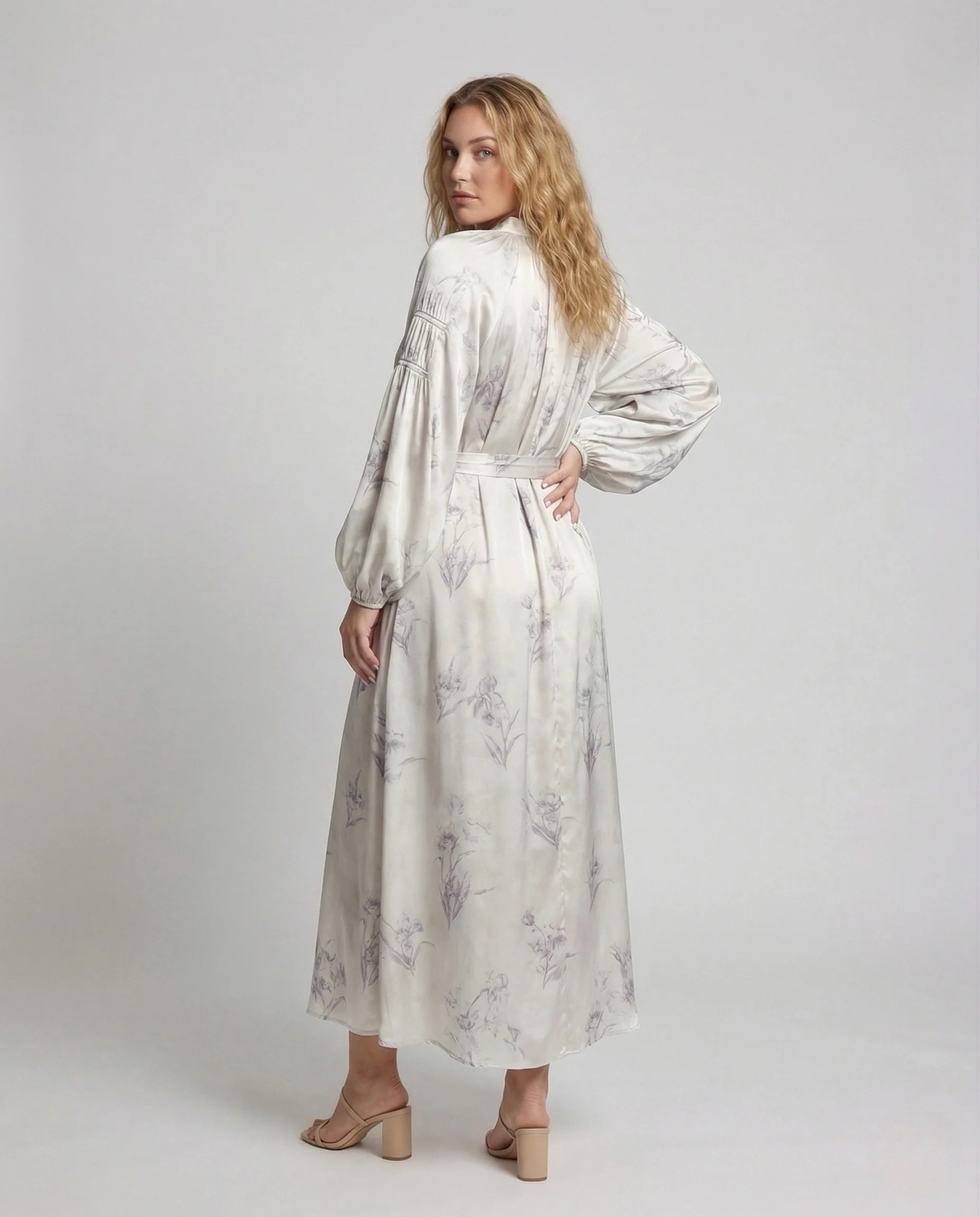 Damen Maxikleid Seidenoptik Ballonärmel - Image 3