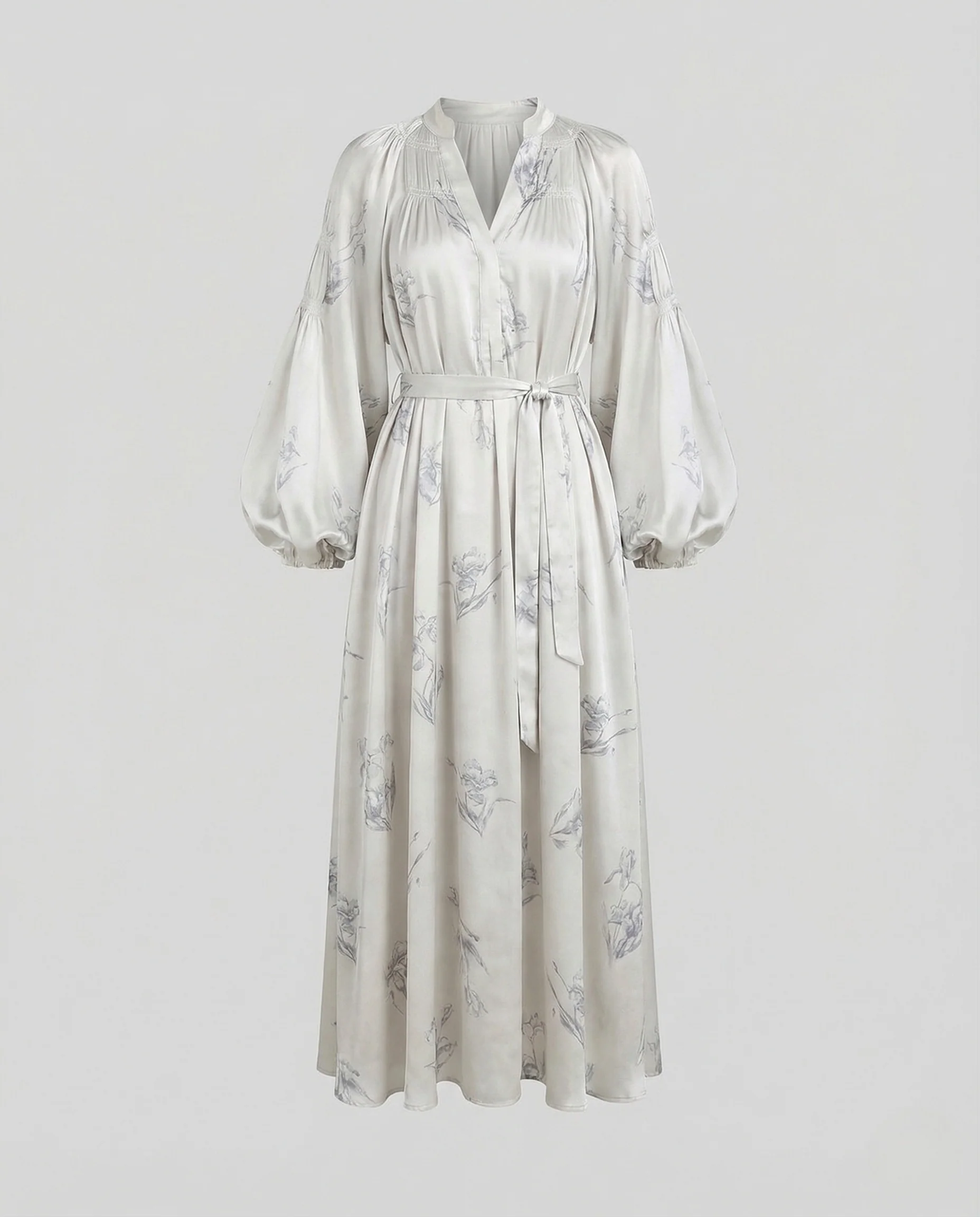 Damen Maxikleid Seidenoptik Ballonärmel - Image 4