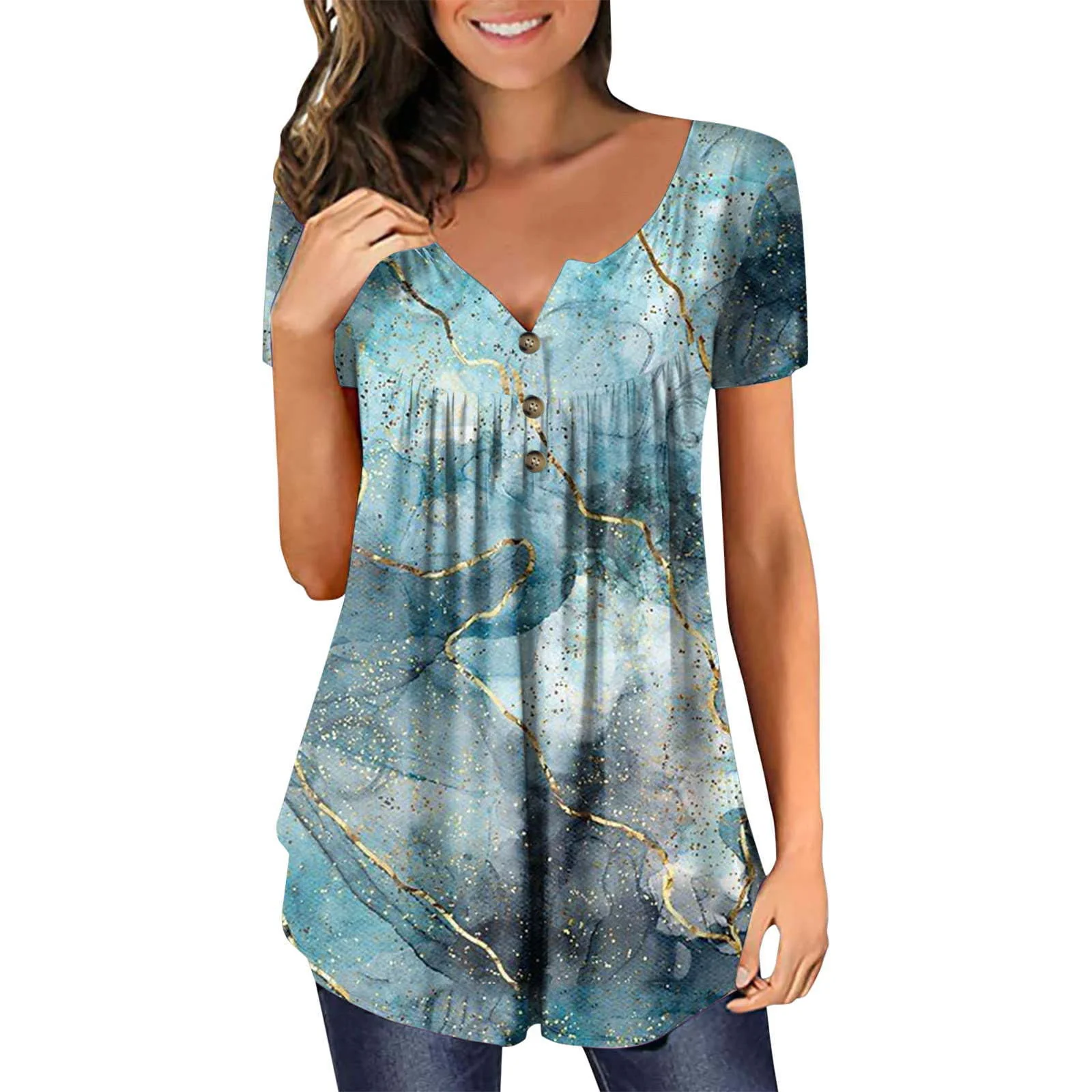 Damen Tunika Damen U-Ausschnitt Print - Image 12