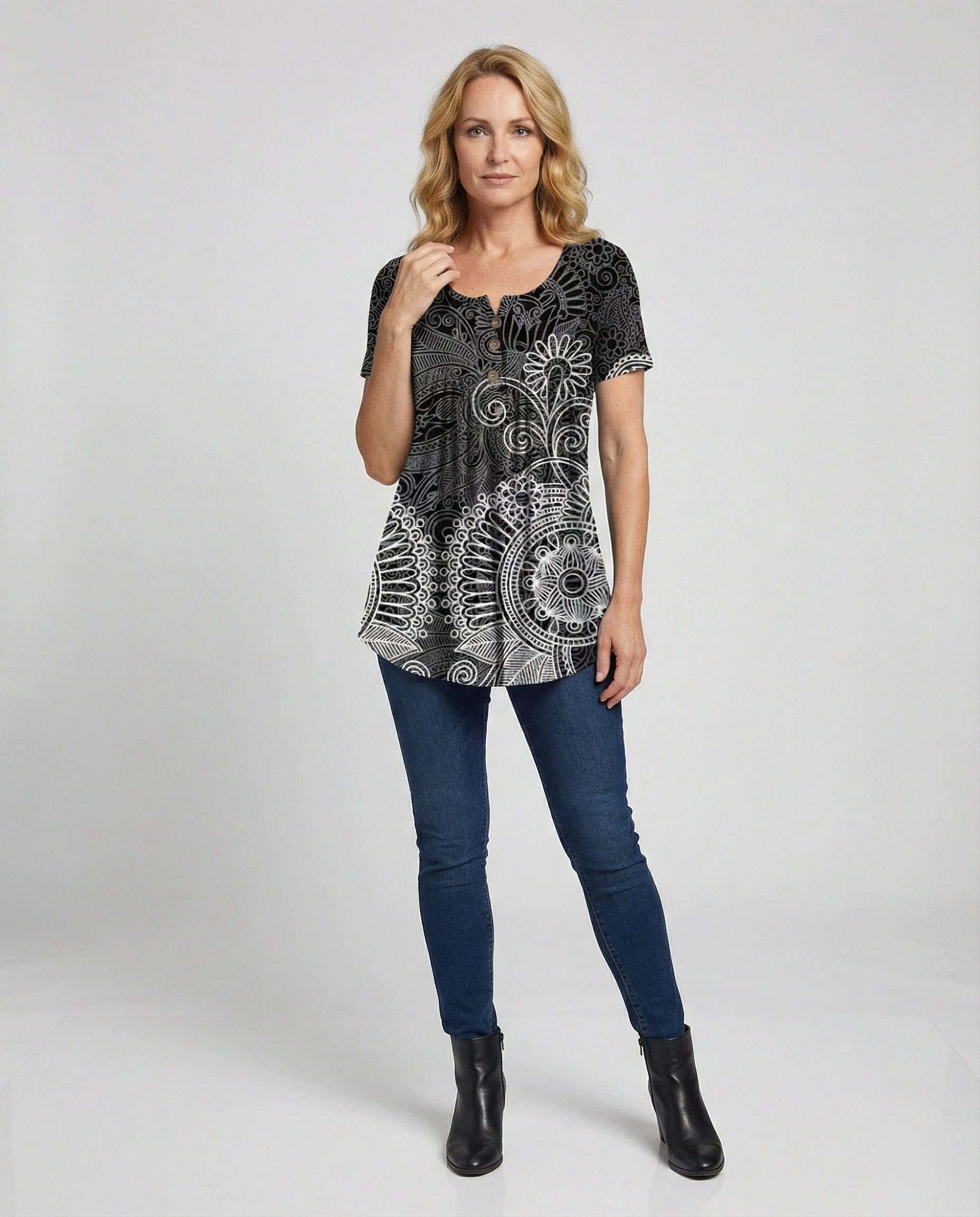 Damen Tunika Damen U-Ausschnitt Print - Image 16