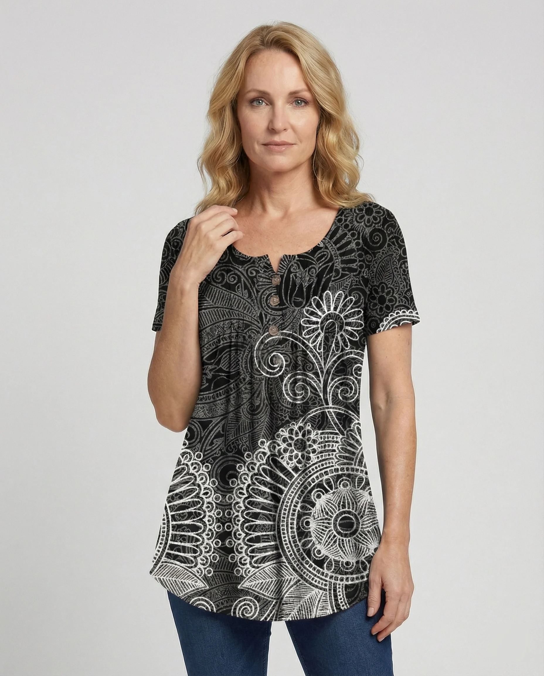 Damen Tunika Damen U-Ausschnitt Print - Image 29