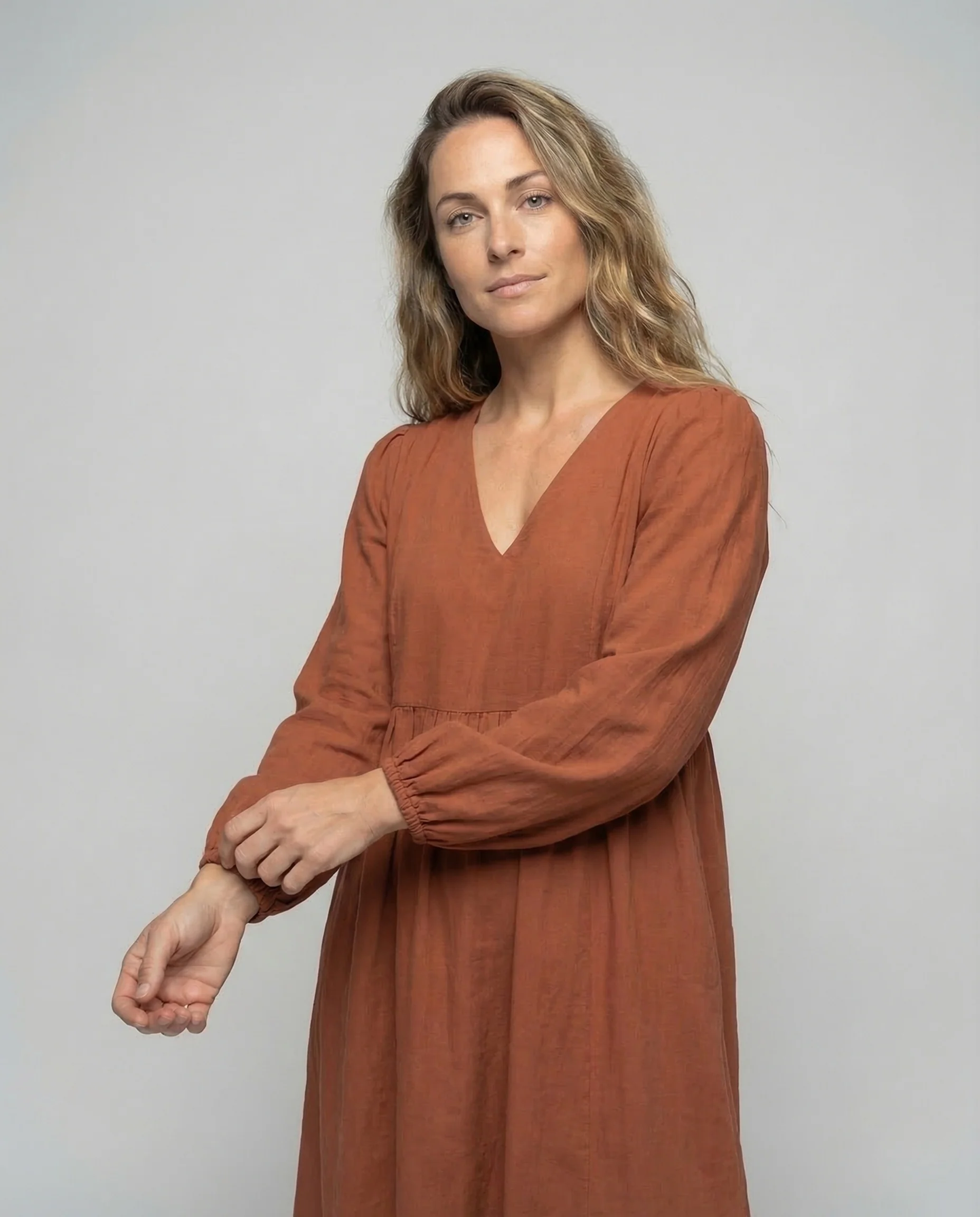 Damen Viskose Maxikleid V Ausschnitt Empire - Image 2