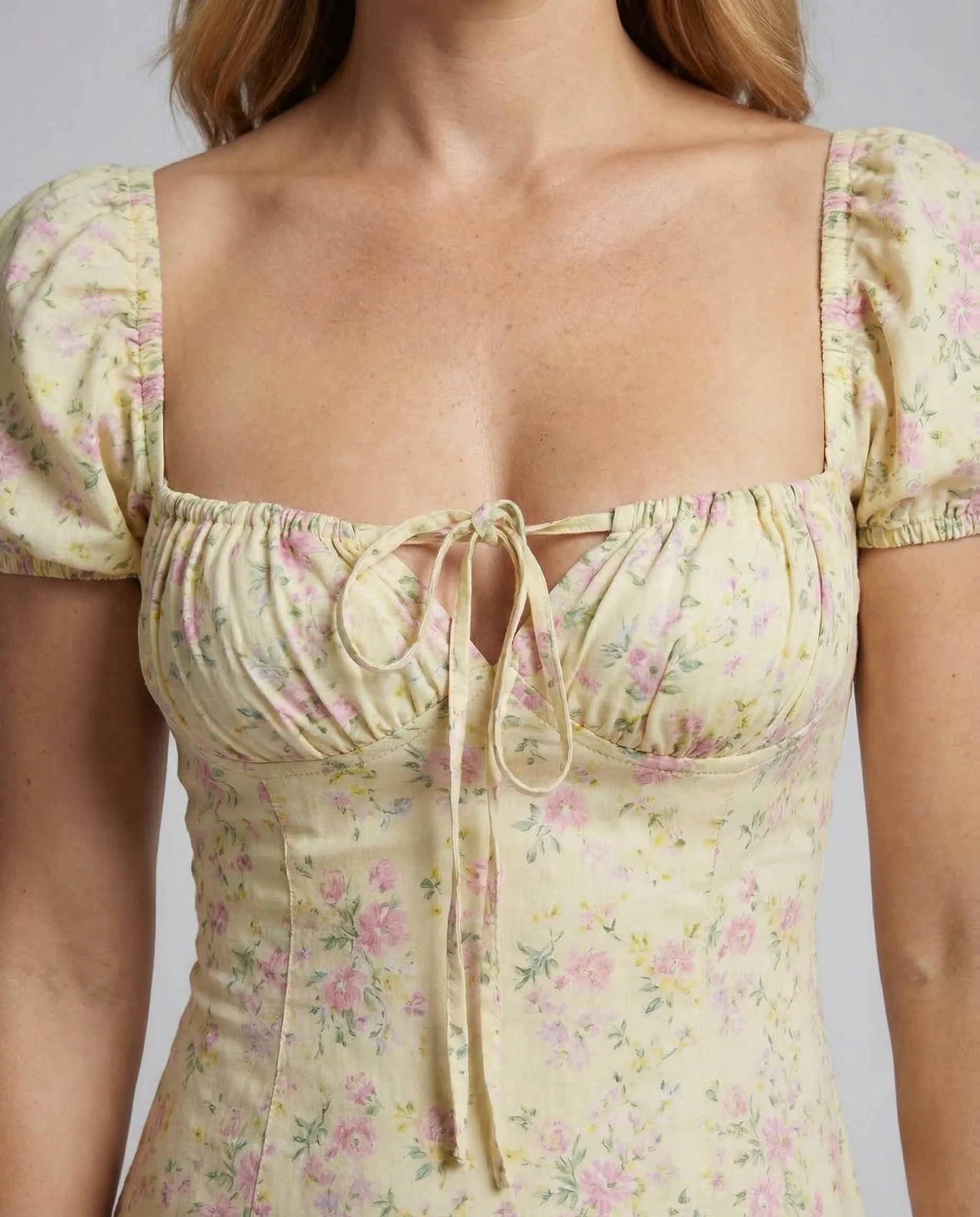 Damen Maxikleid Blumen Puffärmel Schlitz - Image 3