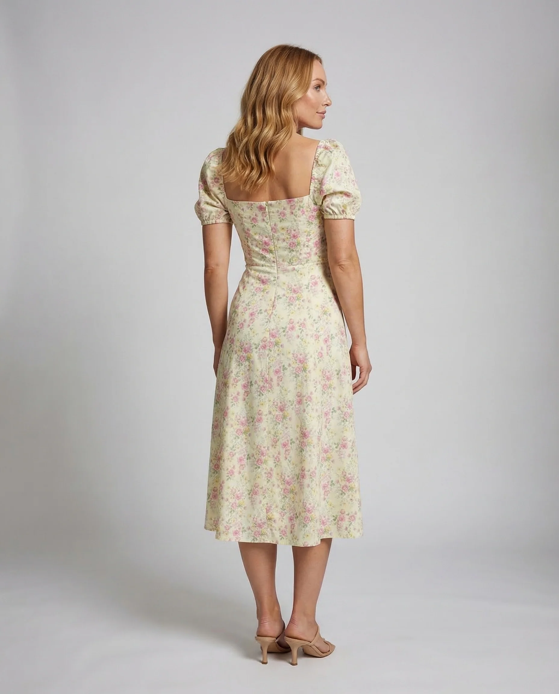 Damen Maxikleid Blumen Puffärmel Schlitz - Image 4