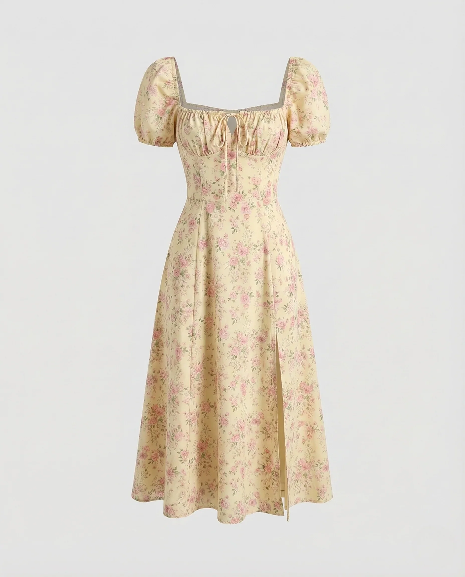 Damen Maxikleid Blumen Puffärmel Schlitz - Image 5