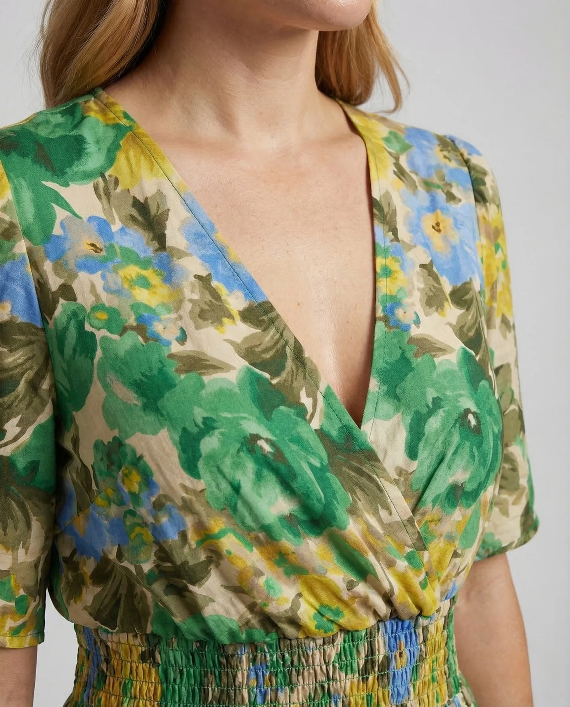 Damen Midikleid Blumen V Ausschnitt - Image 3