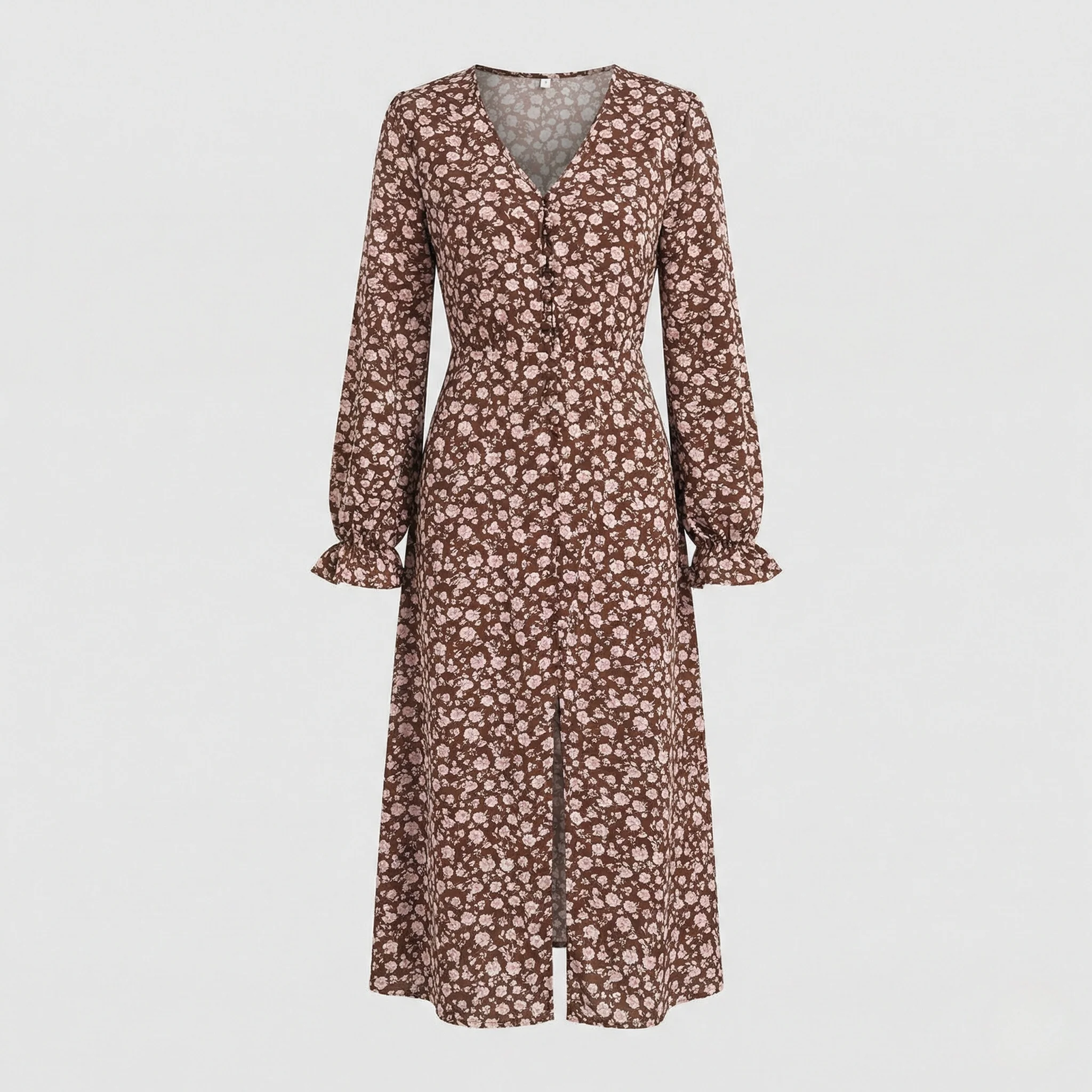 Damen Blumenkleid Midikleid Schlitz - Image 4