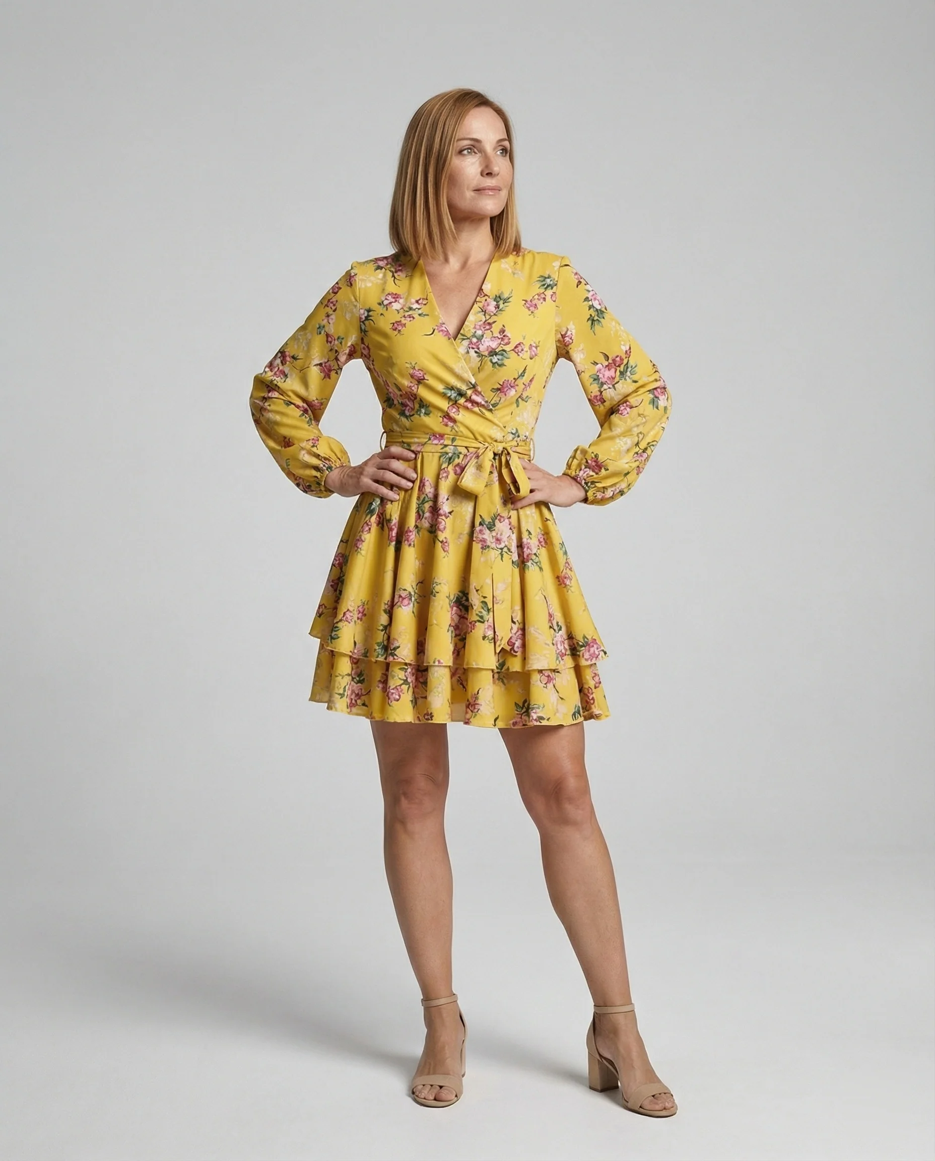 Damen Blumenkleid Midi Wickeloptik - Image 2