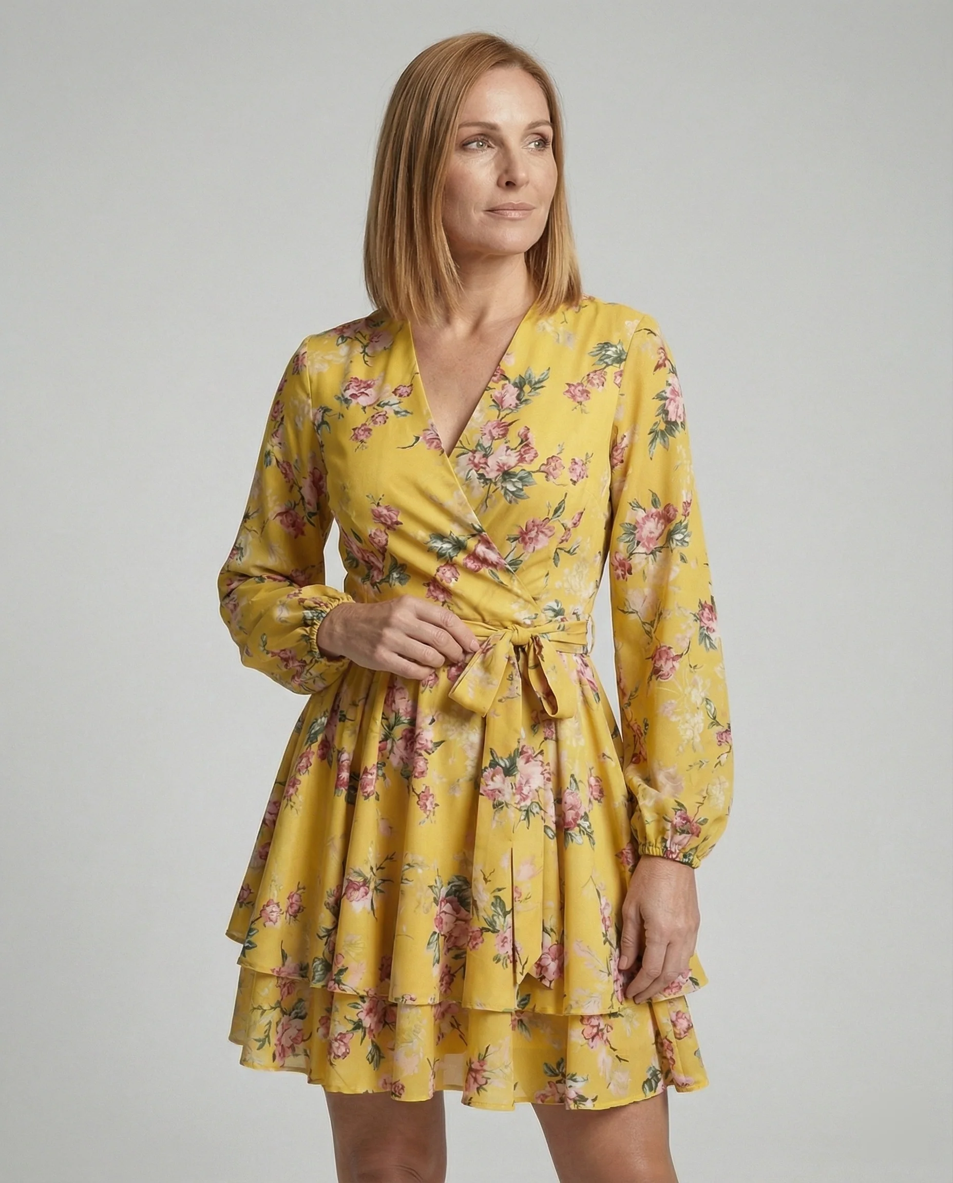 Damen Blumenkleid Midi Wickeloptik - Image 5