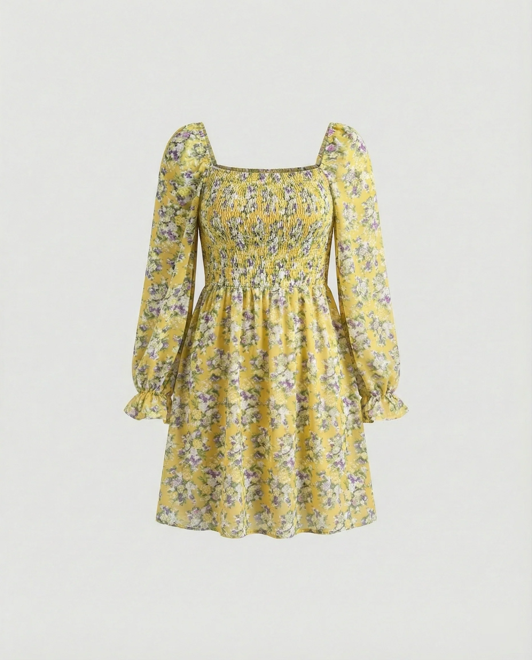 Damen Blumenkleid Mini mit Smok - Image 4