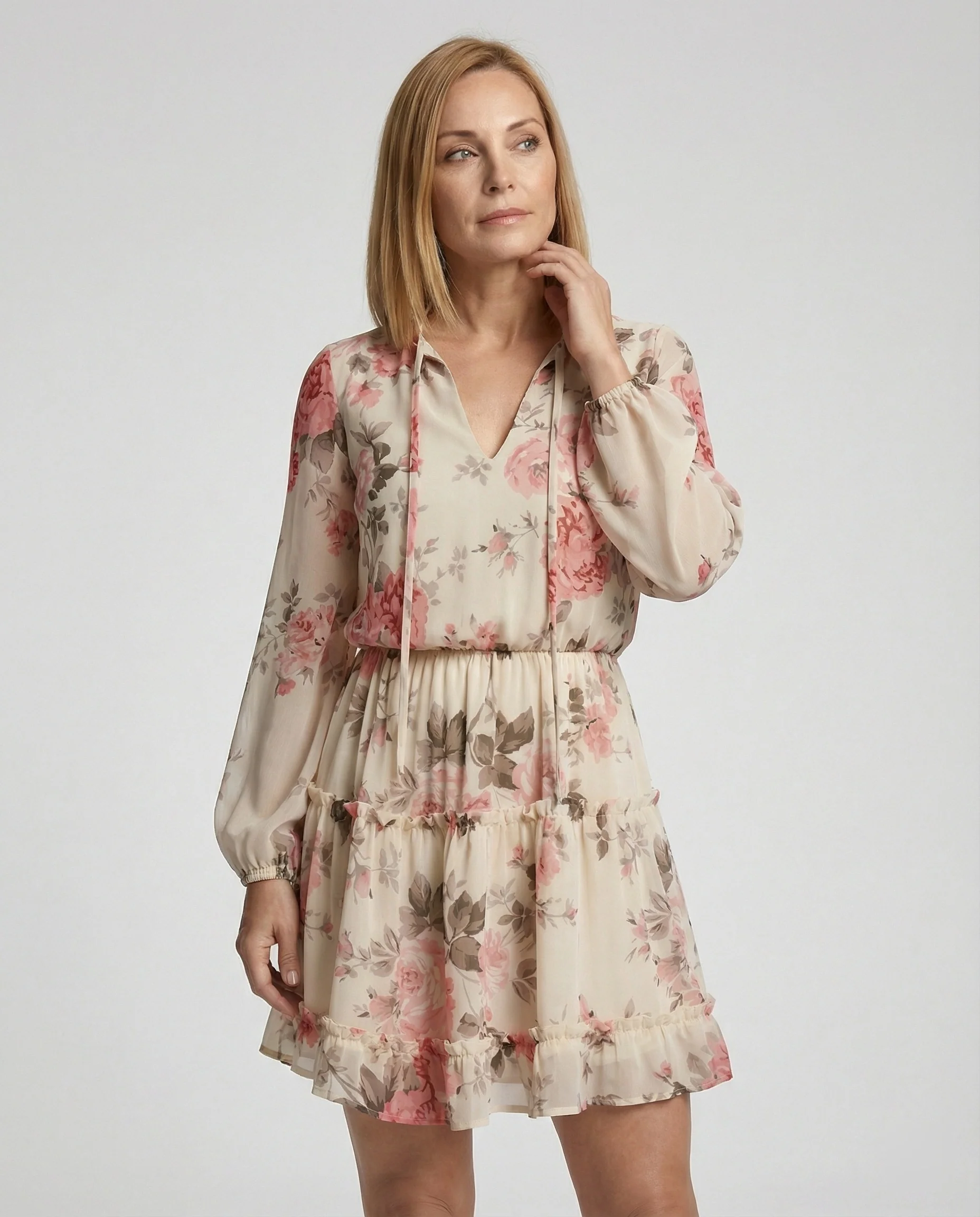 Damen Blumenkleid Mini mit Volants - Image 5