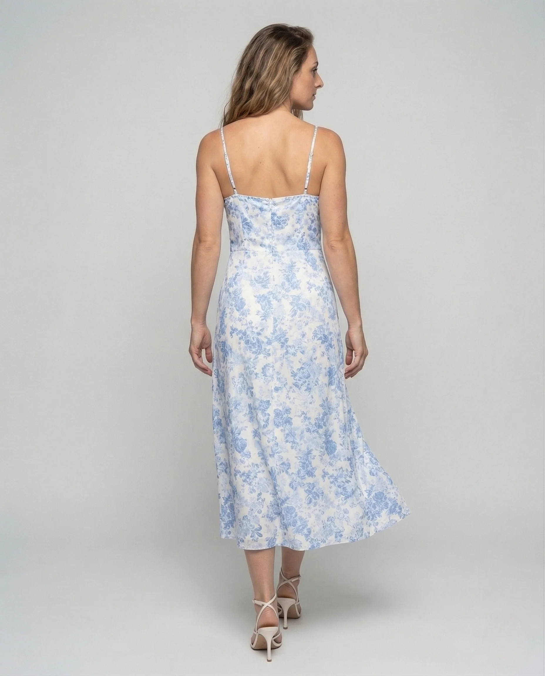 Damen Satin Spaghettiträgerkleid mit Schlitz - Image 2