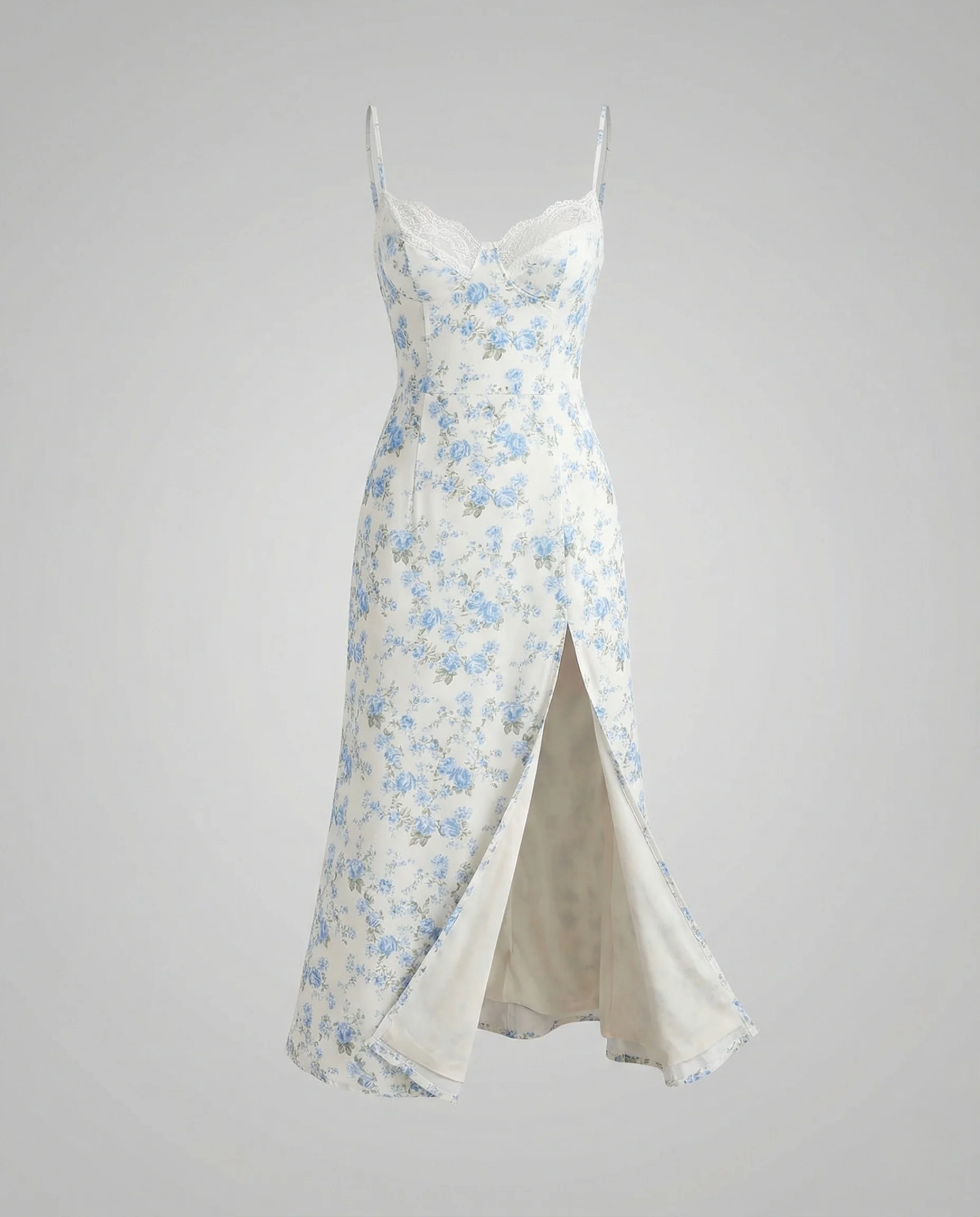 Damen Satin Spaghettiträgerkleid mit Schlitz - Image 5
