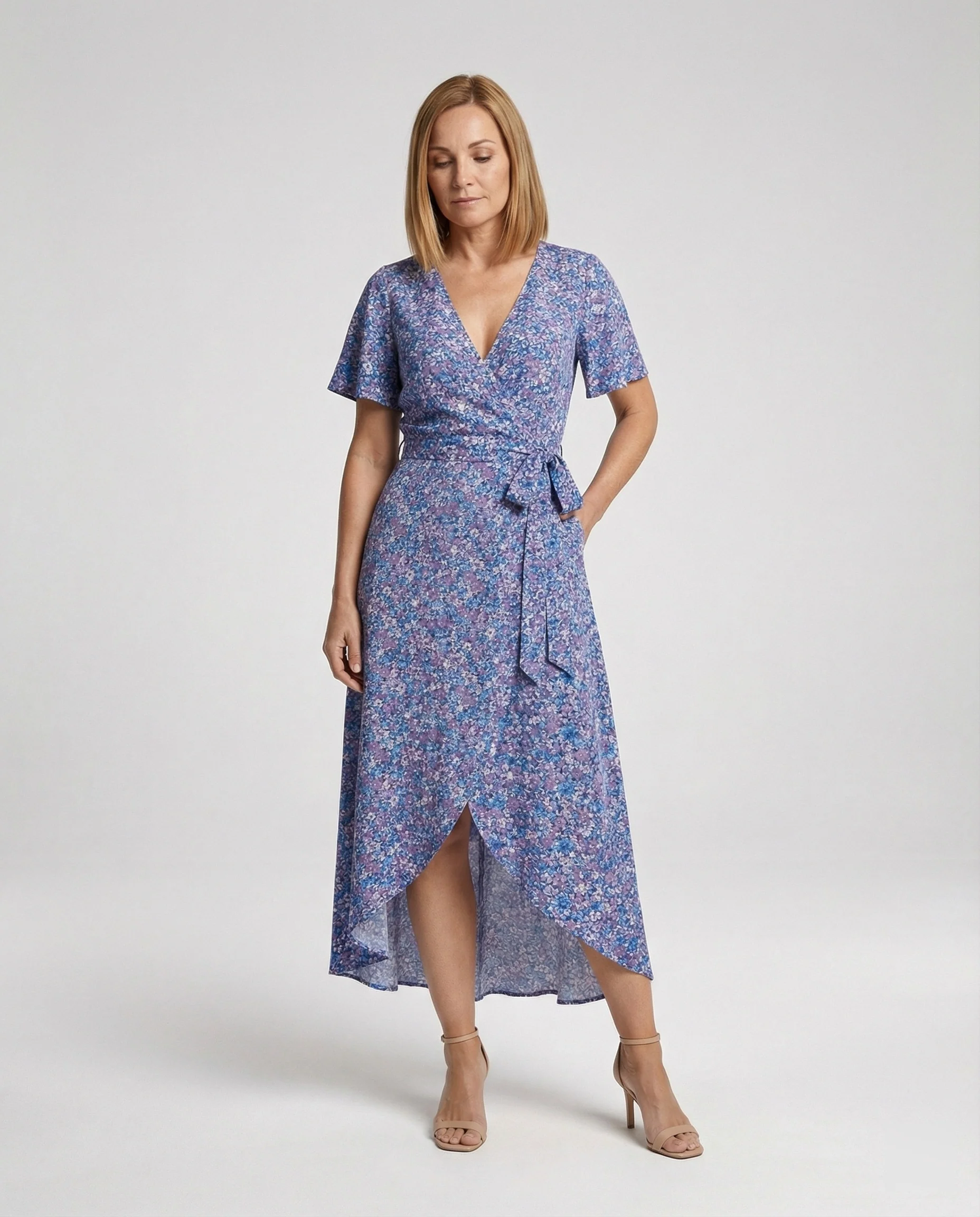 Damen Blumenkleid Midi mit Gürtel - Image 5