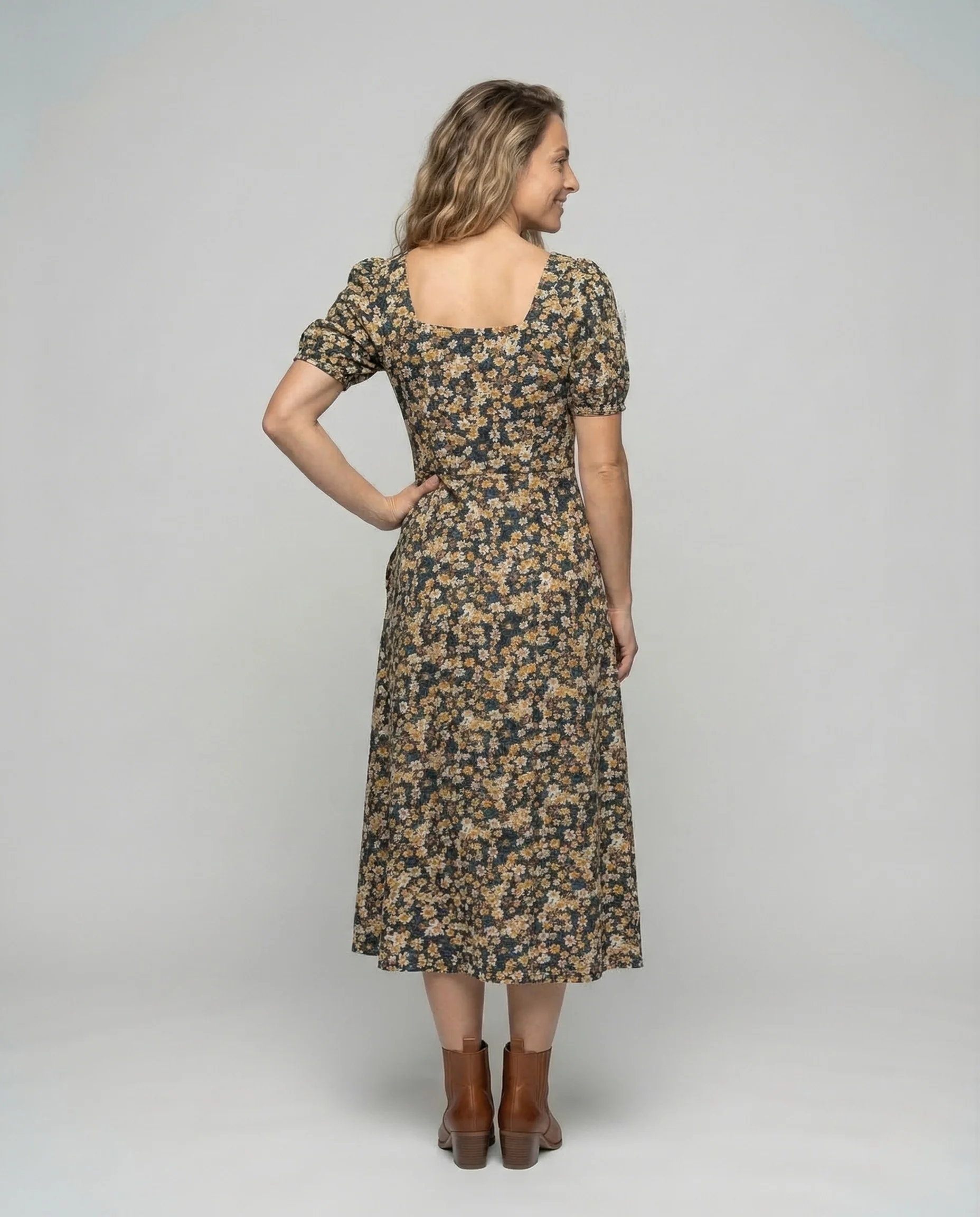 Damen Midikleid Blumen Puffärmel - Image 4
