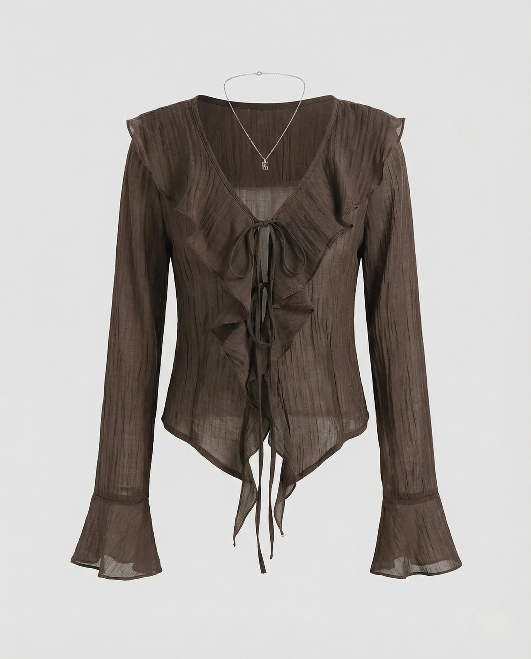 Damen Gecrinkelte Chiffonbluse mit Volantkragen - Image 6