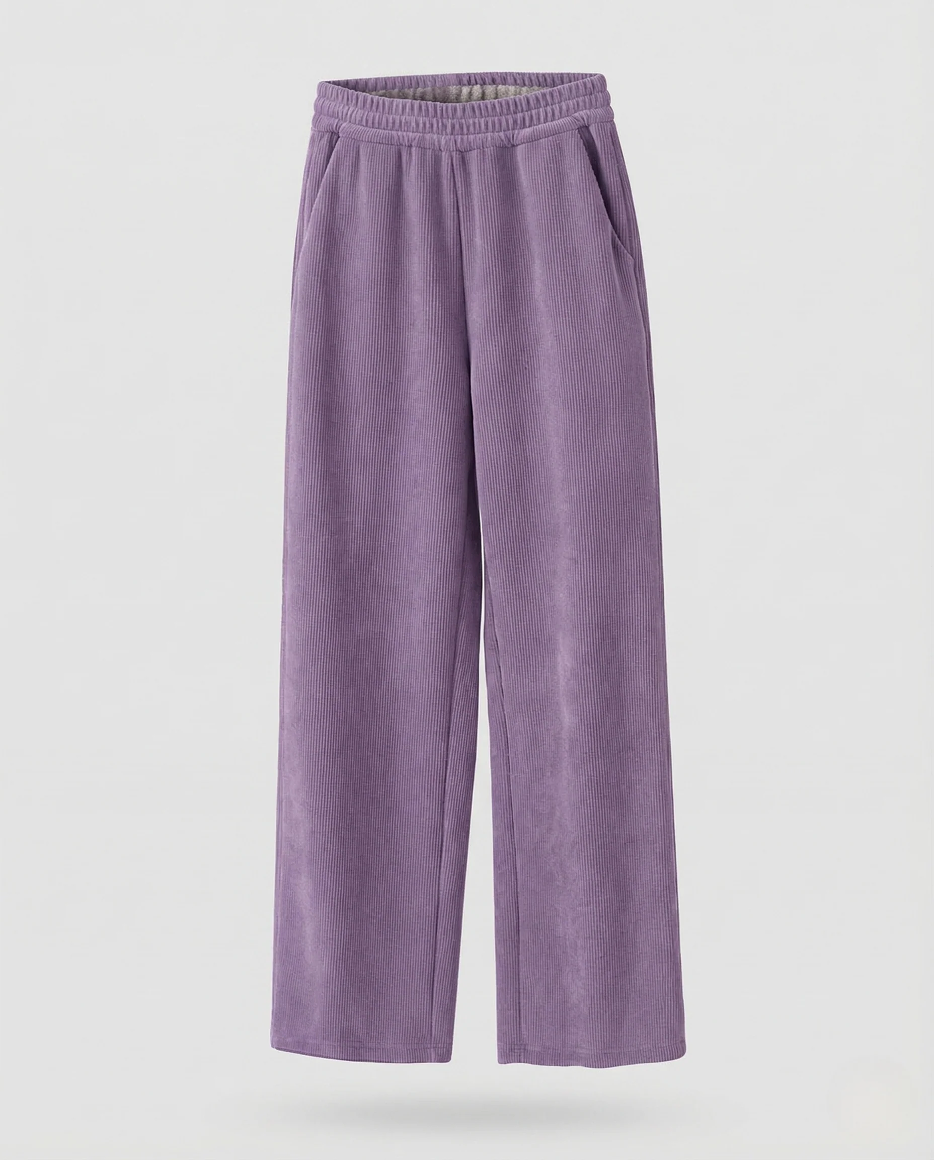 Damen Gefütterte Cordhose mit Weitem Bein und Elastischem Bund - Image 4